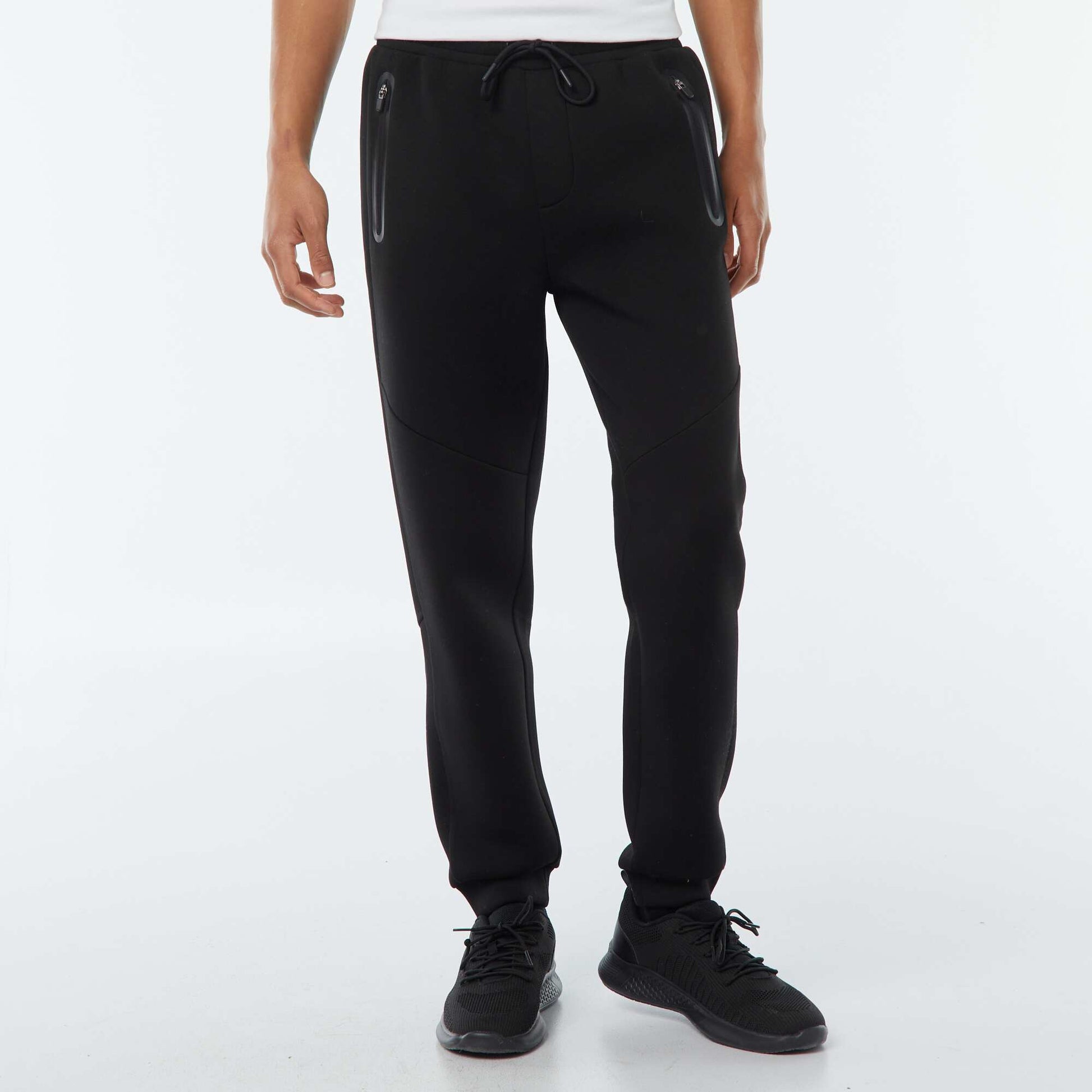 Jogging en molleton type néoprène avec poches zippées NOIR