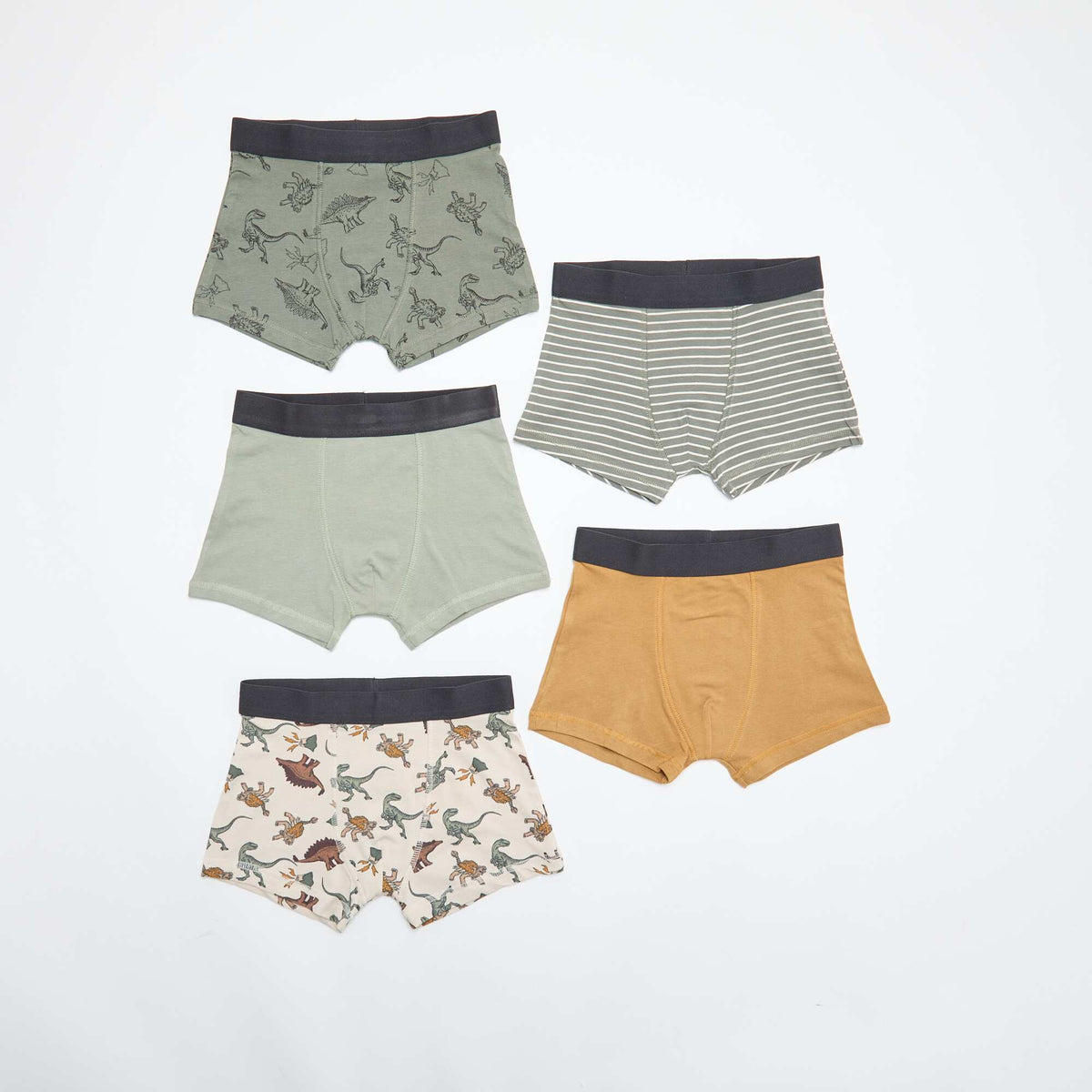 Lot de 5 boxers unis ou imprimés KAKI
