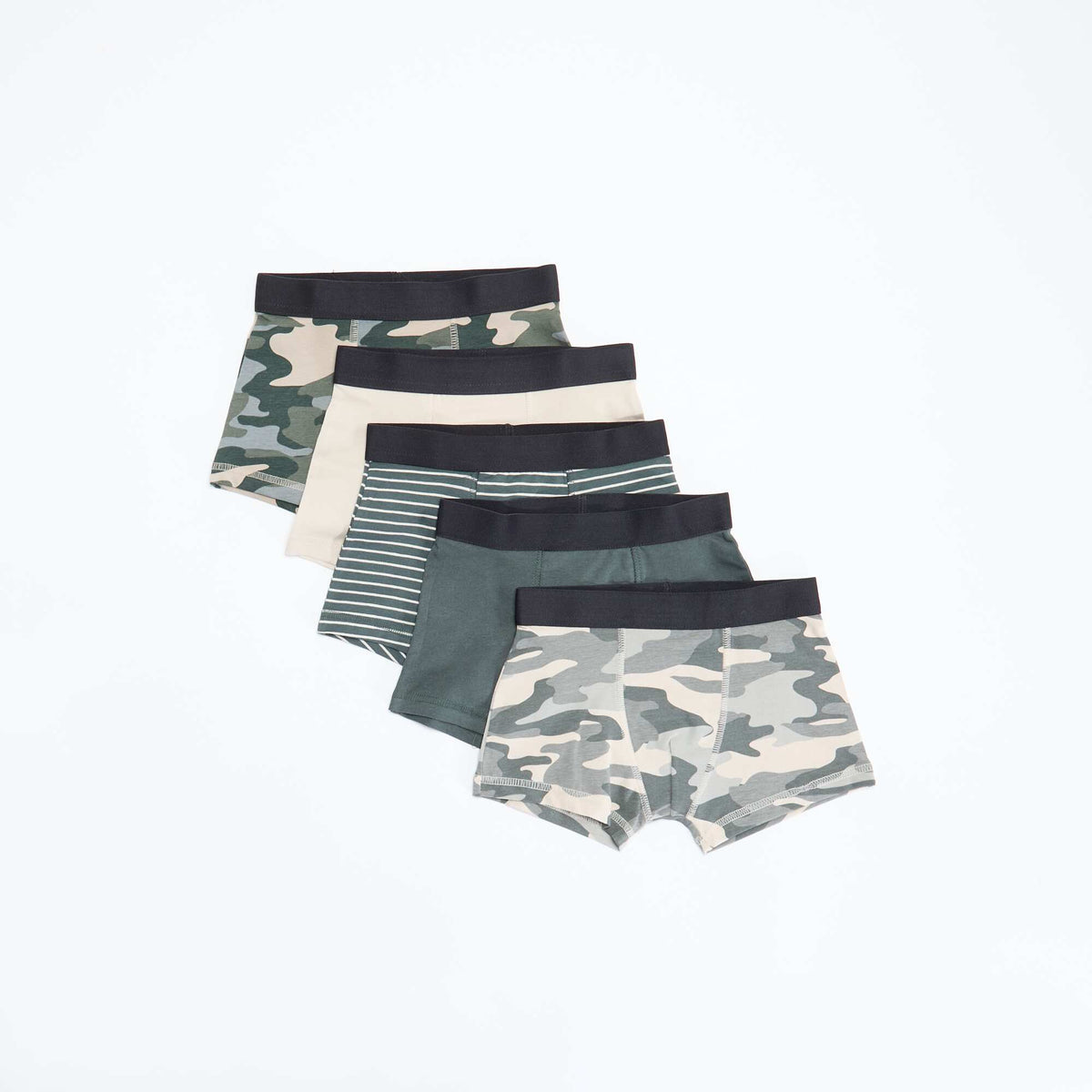 Lot de 5 boxers unis ou imprimés KAKI