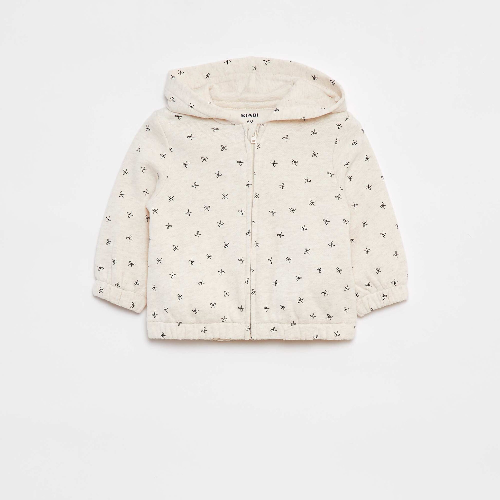 Sweat zippé à motif et à capuche BEIGE