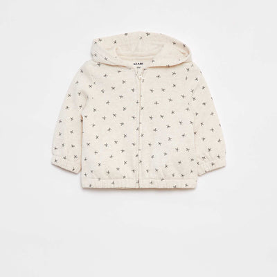 Sweat zippé à motif et à capuche BEIGE