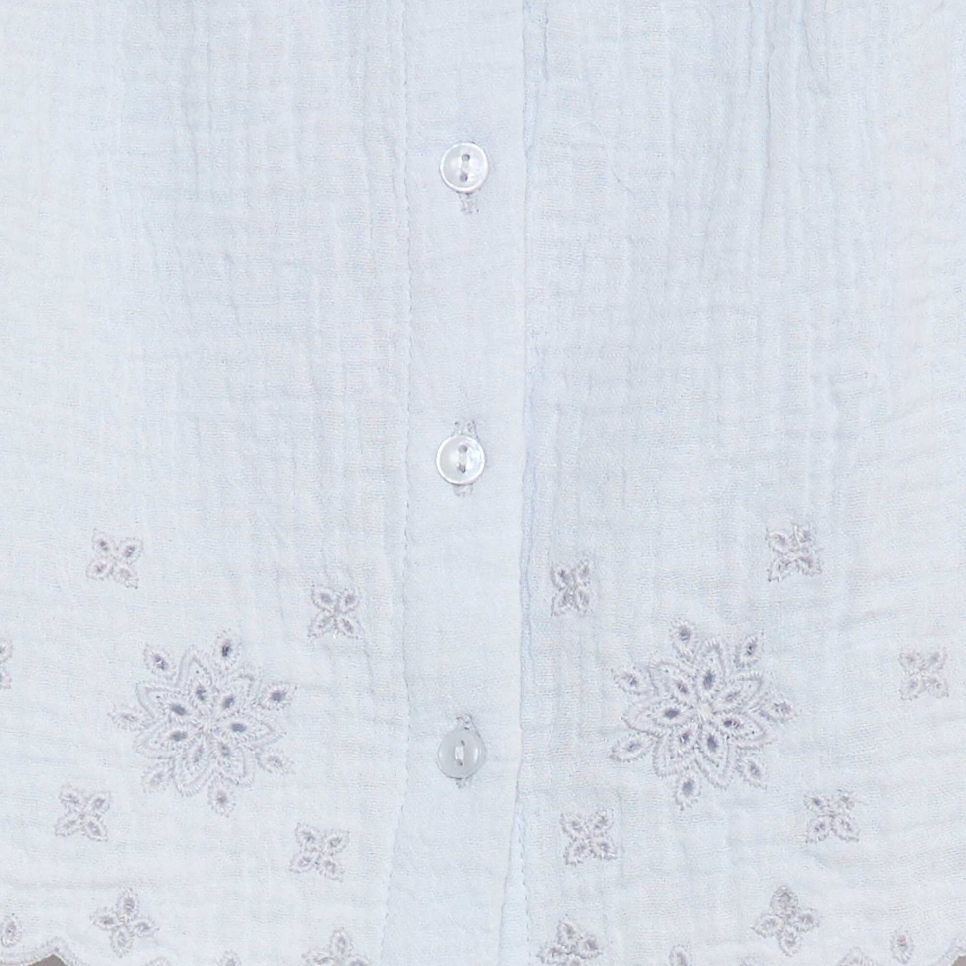Blouse en gaze de coton avec manches courtes volantées BLEU