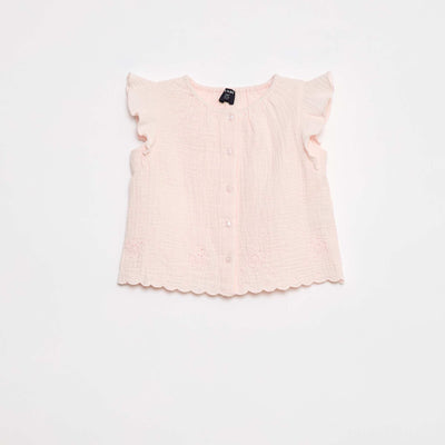 Blouse en gaze de coton avec manches courtes volantées ROSE