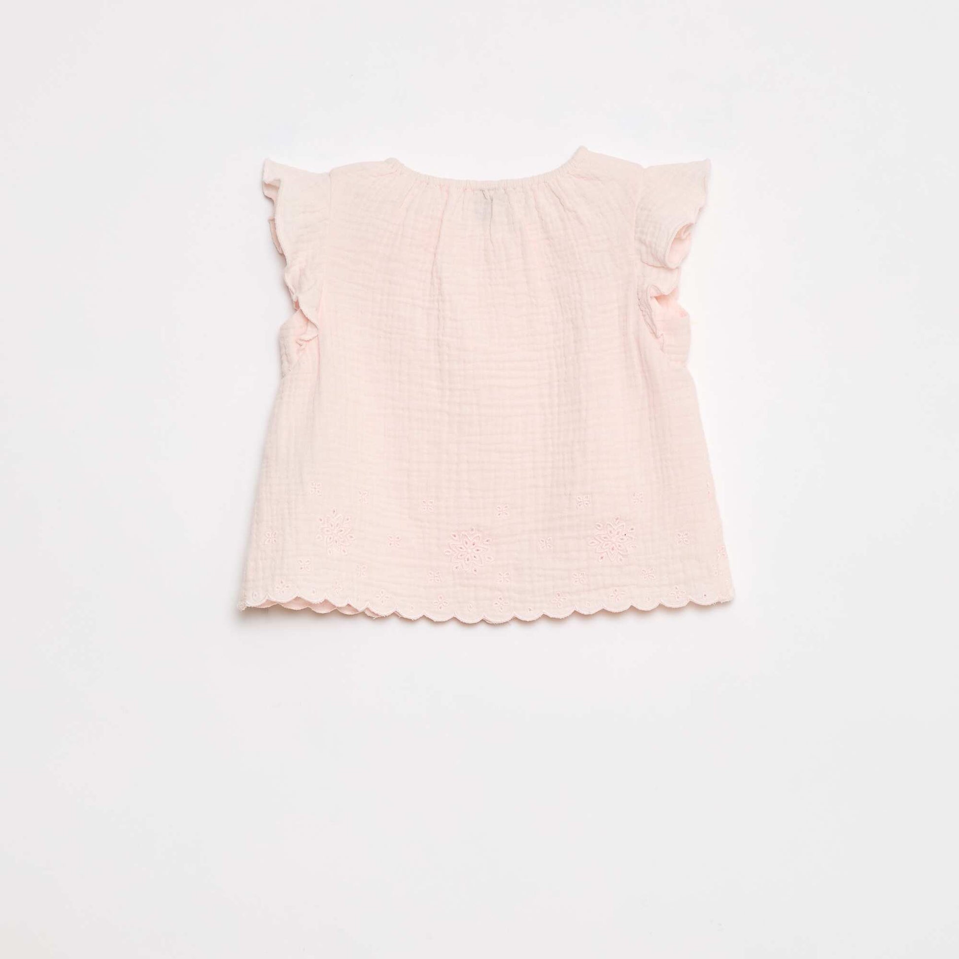 Blouse en gaze de coton avec manches courtes volantées ROSE