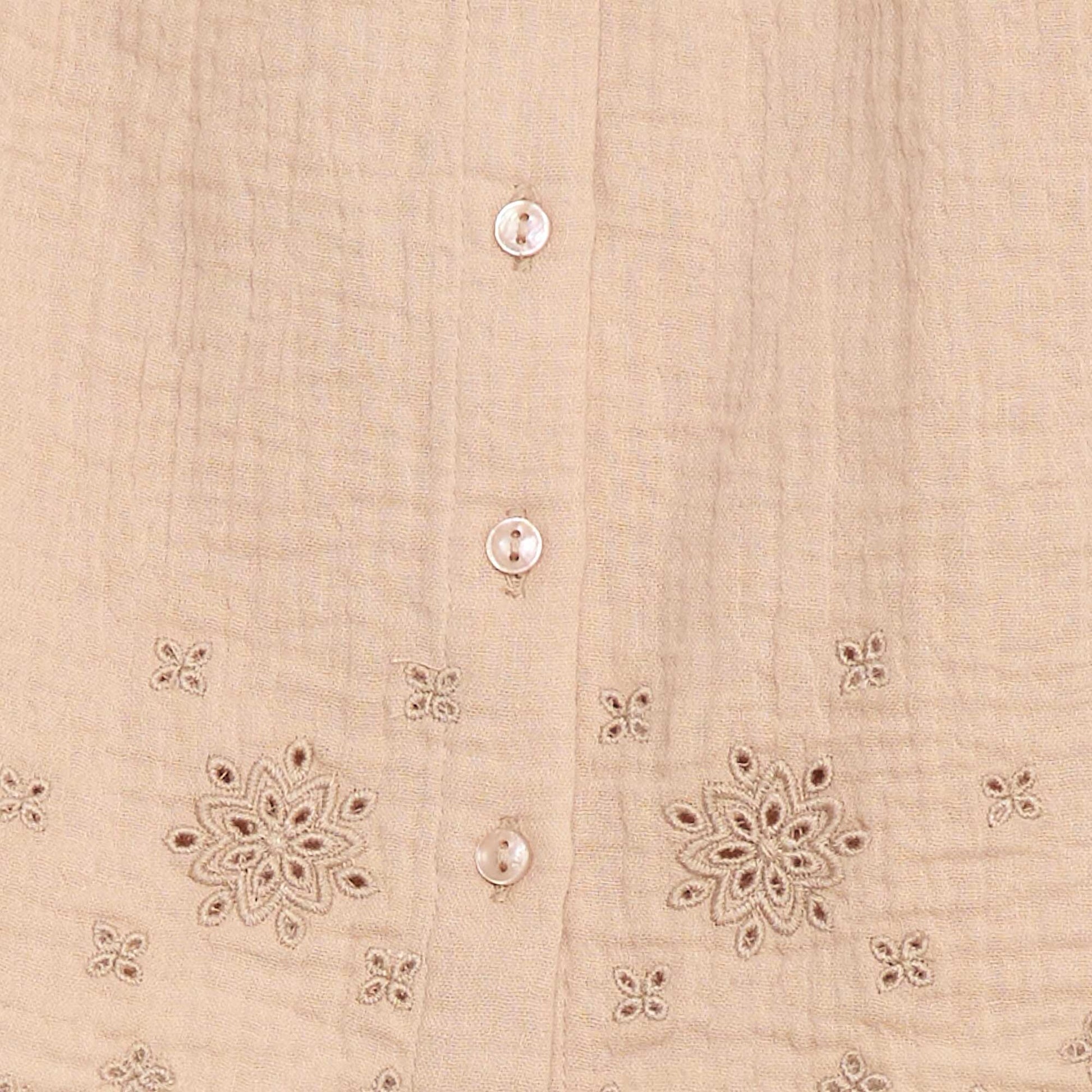 Blouse en gaze de coton avec manches courtes volantées BEIGE