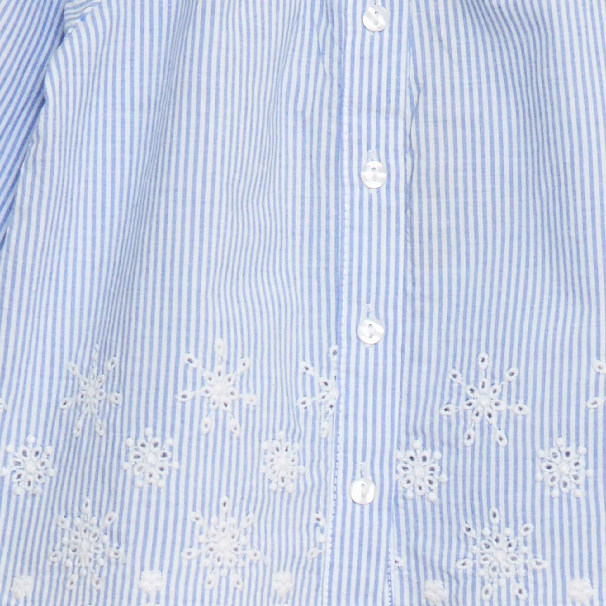 Chemisier en popeline avec borderies et col volanté BLEU