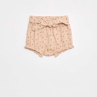 Short à taille élastiquée avec ceinture à nouer BEIGE