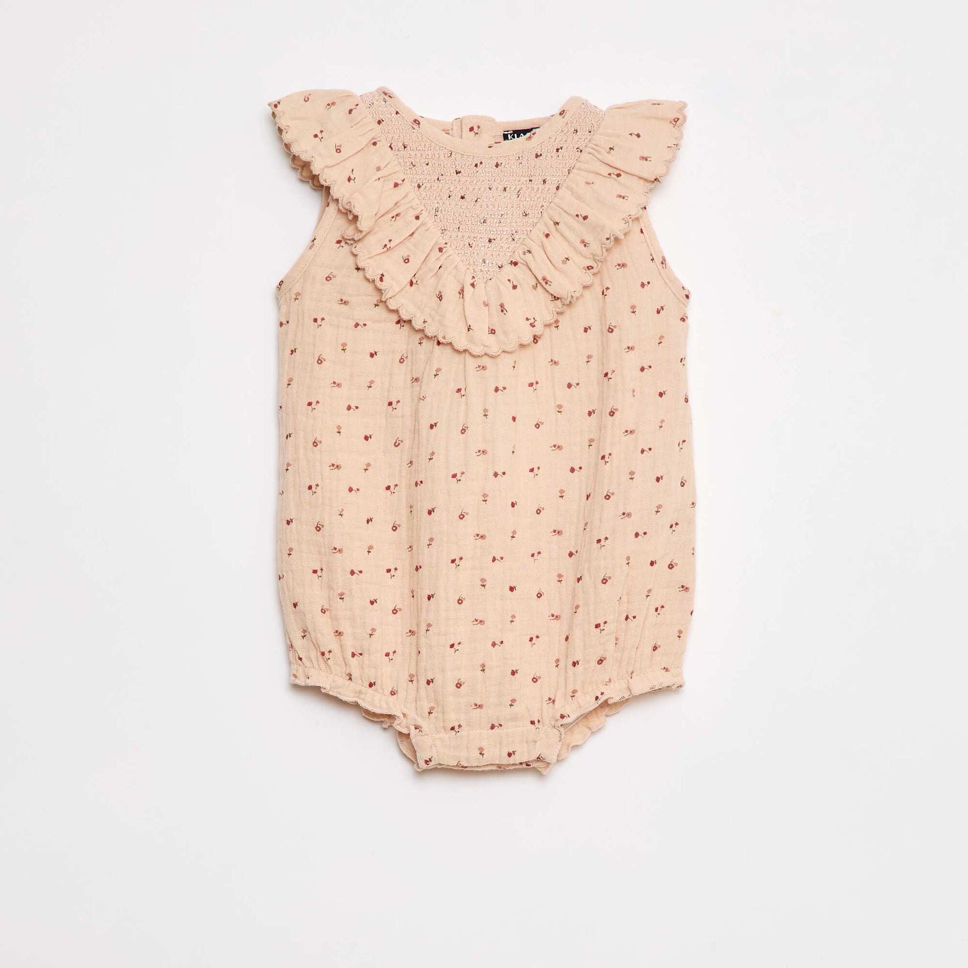 Barboteuse en gaze de coton avec volant devant BEIGE