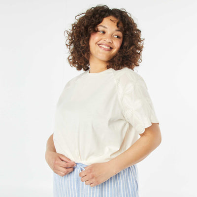 T-shirt à manches courtes en macramé BLANC
