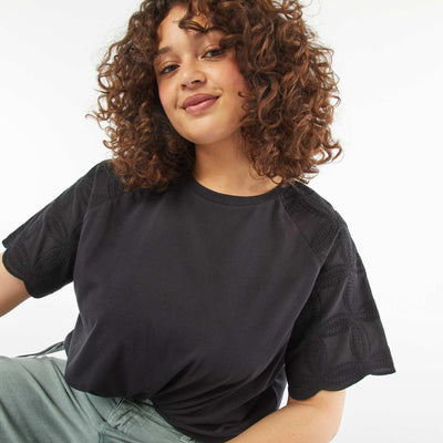 T-shirt à manches courtes en macramé NOIR
