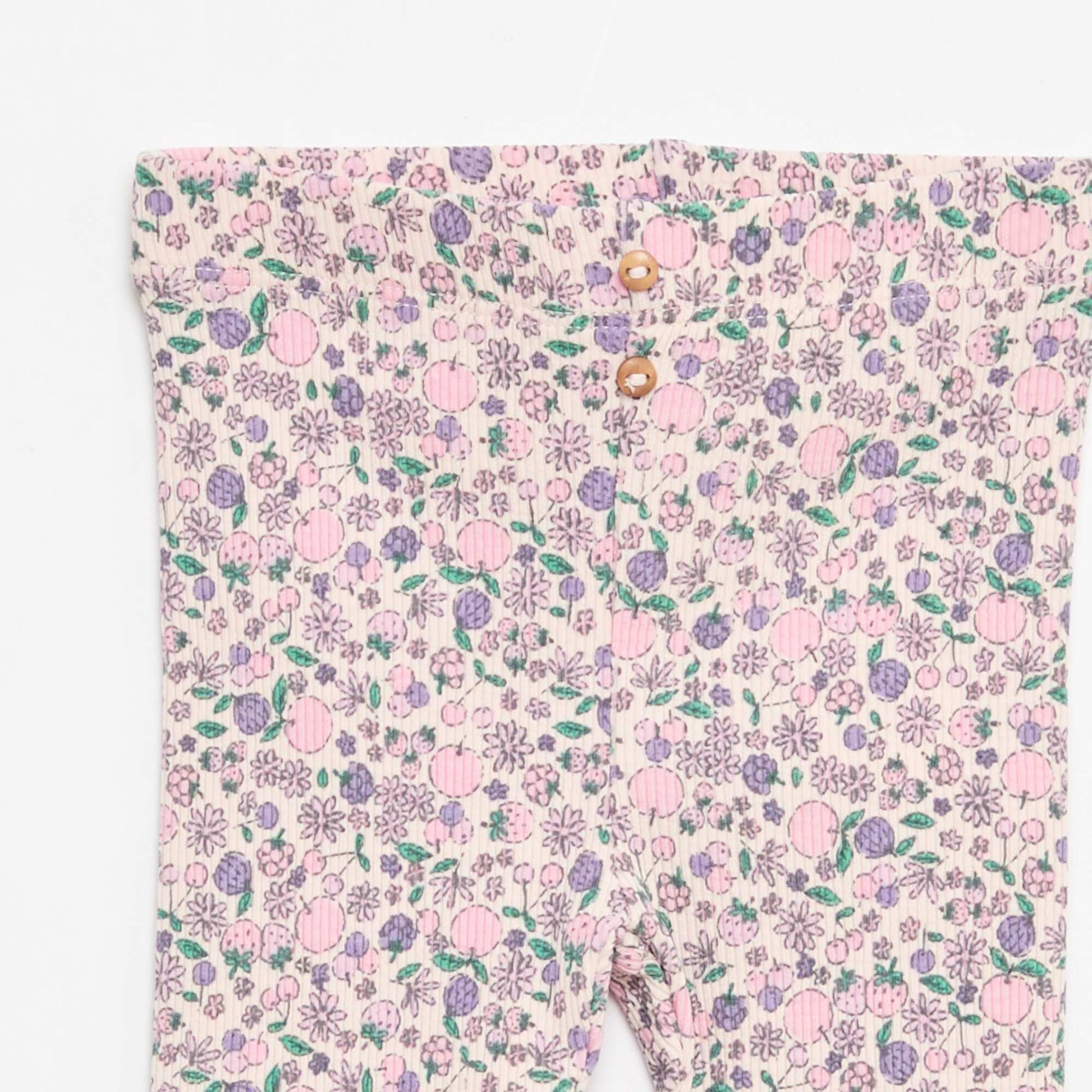 Legging long côtelé à motif ROSE