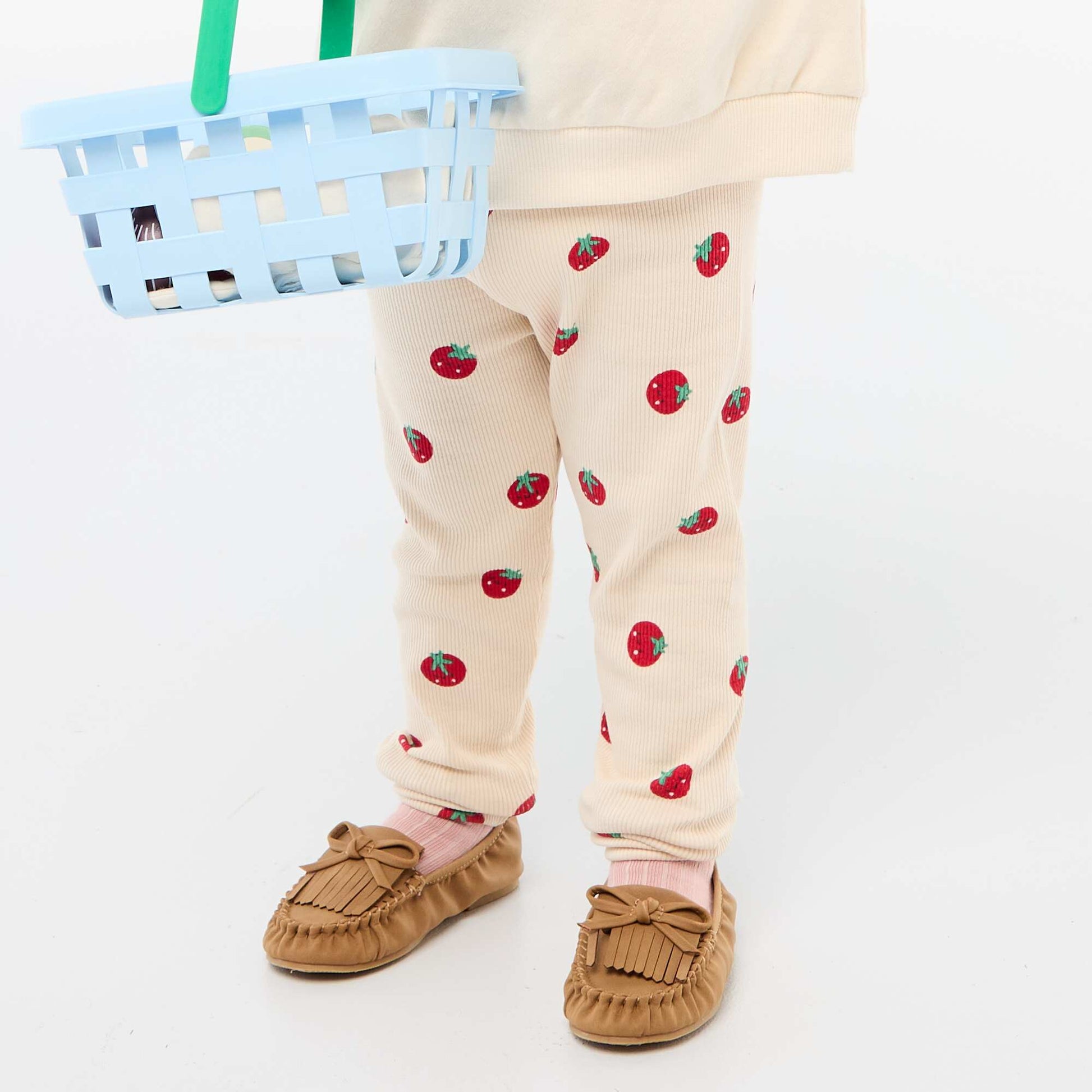Legging long côtelé à motif BEIGE