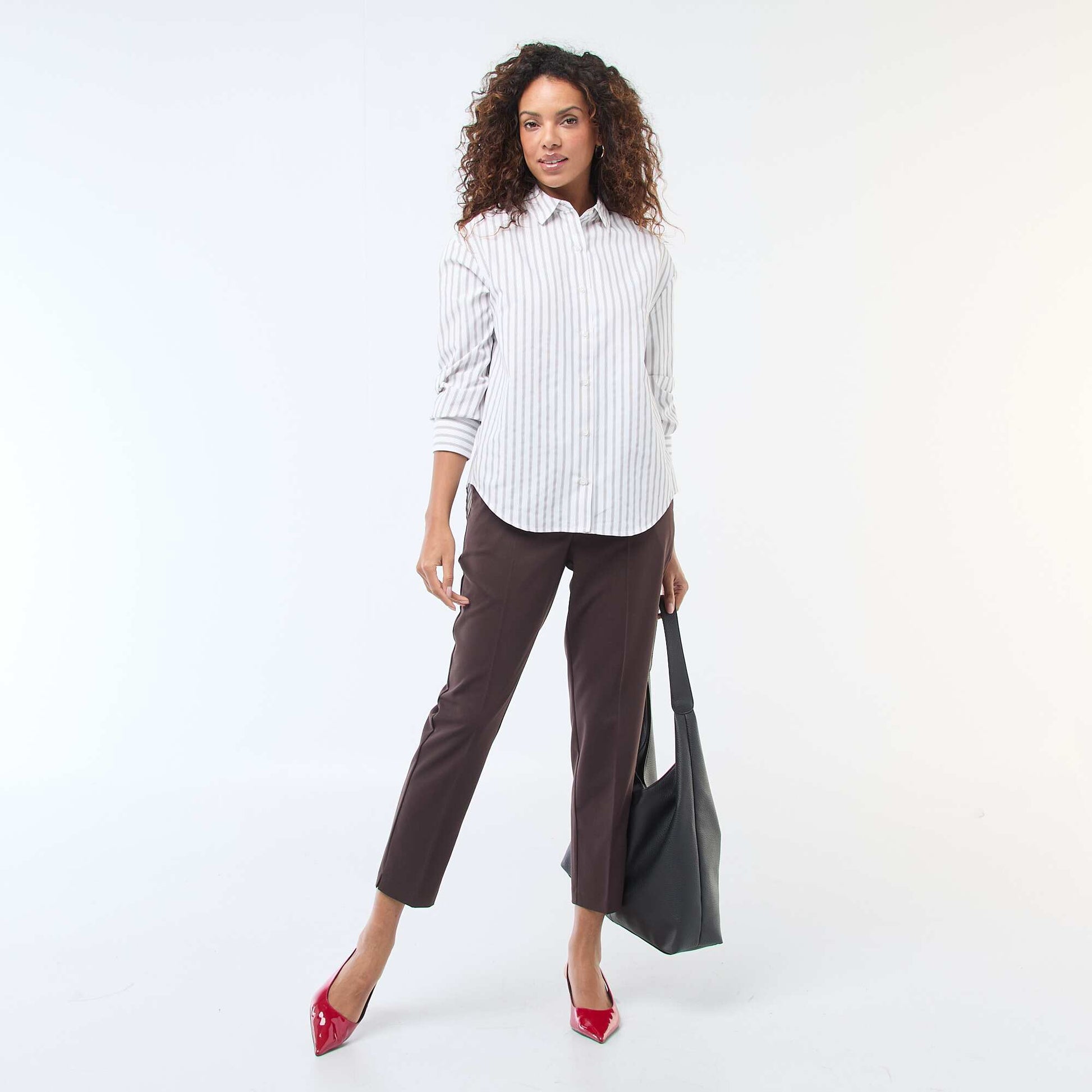 Pantalon cigarette uni avec 2 poches MARRON