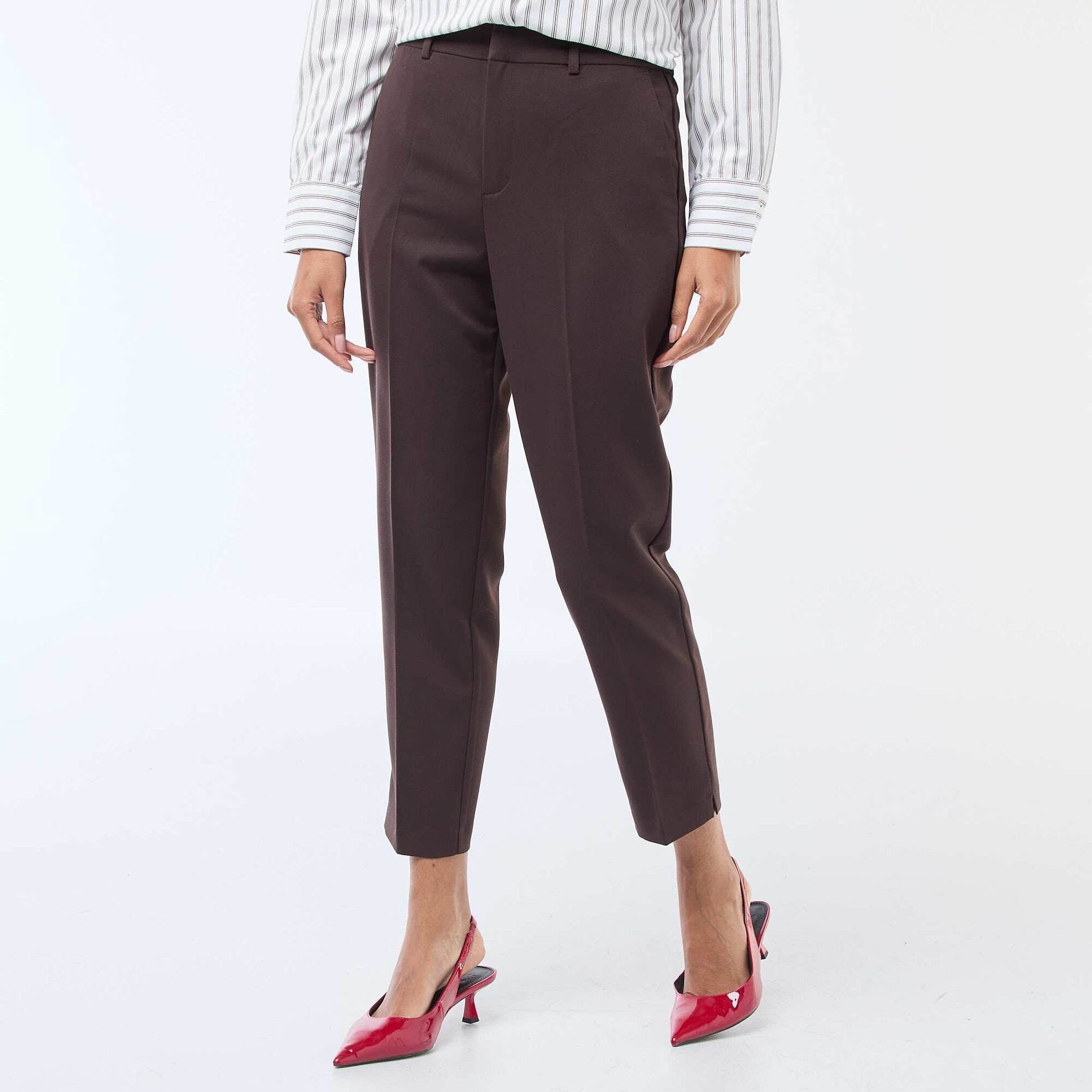 Pantalon cigarette uni avec 2 poches MARRON