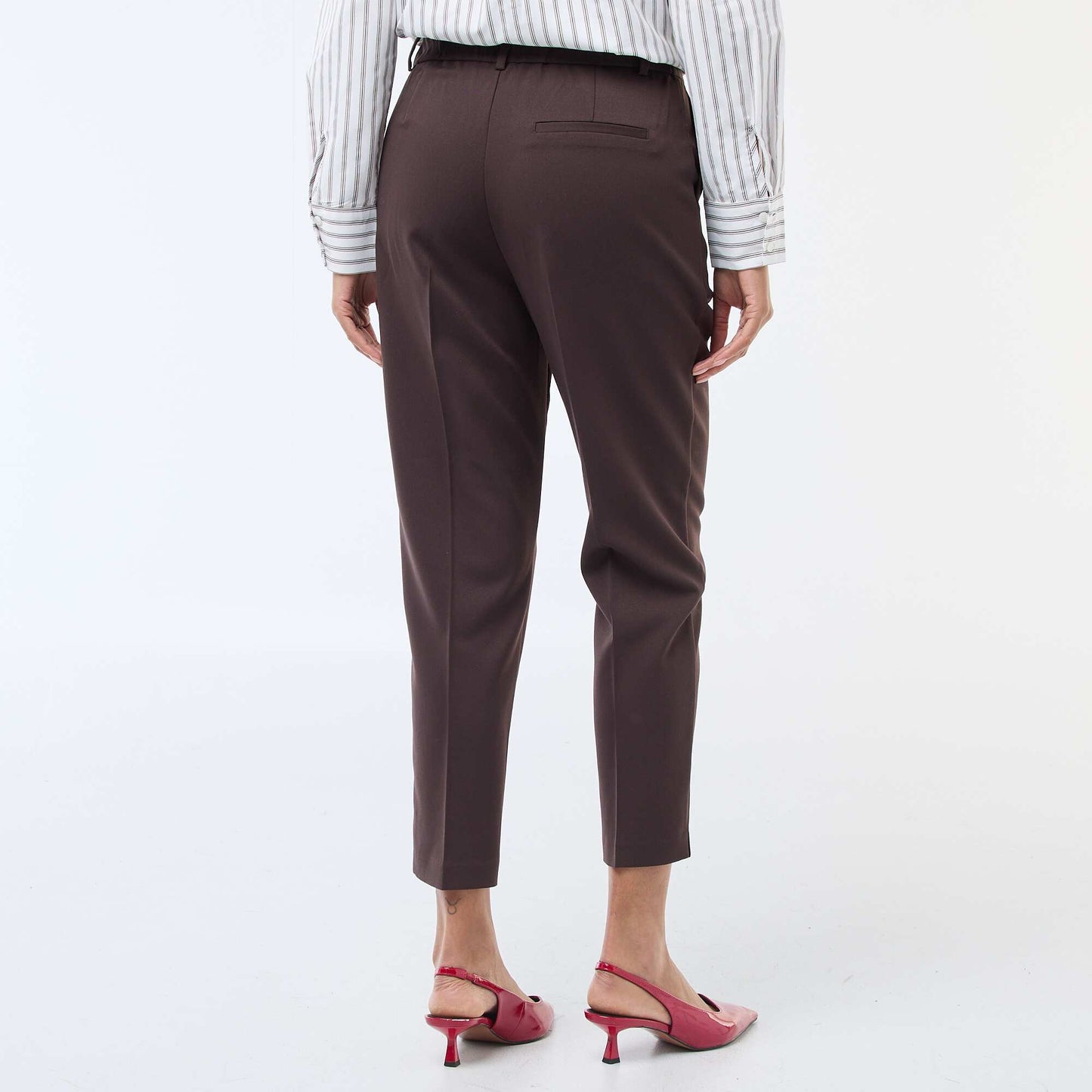Pantalon cigarette uni avec 2 poches MARRON