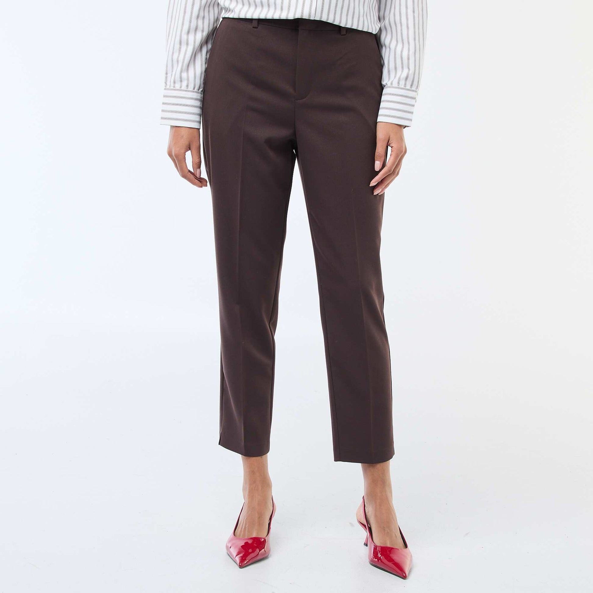 Pantalon cigarette uni avec 2 poches MARRON