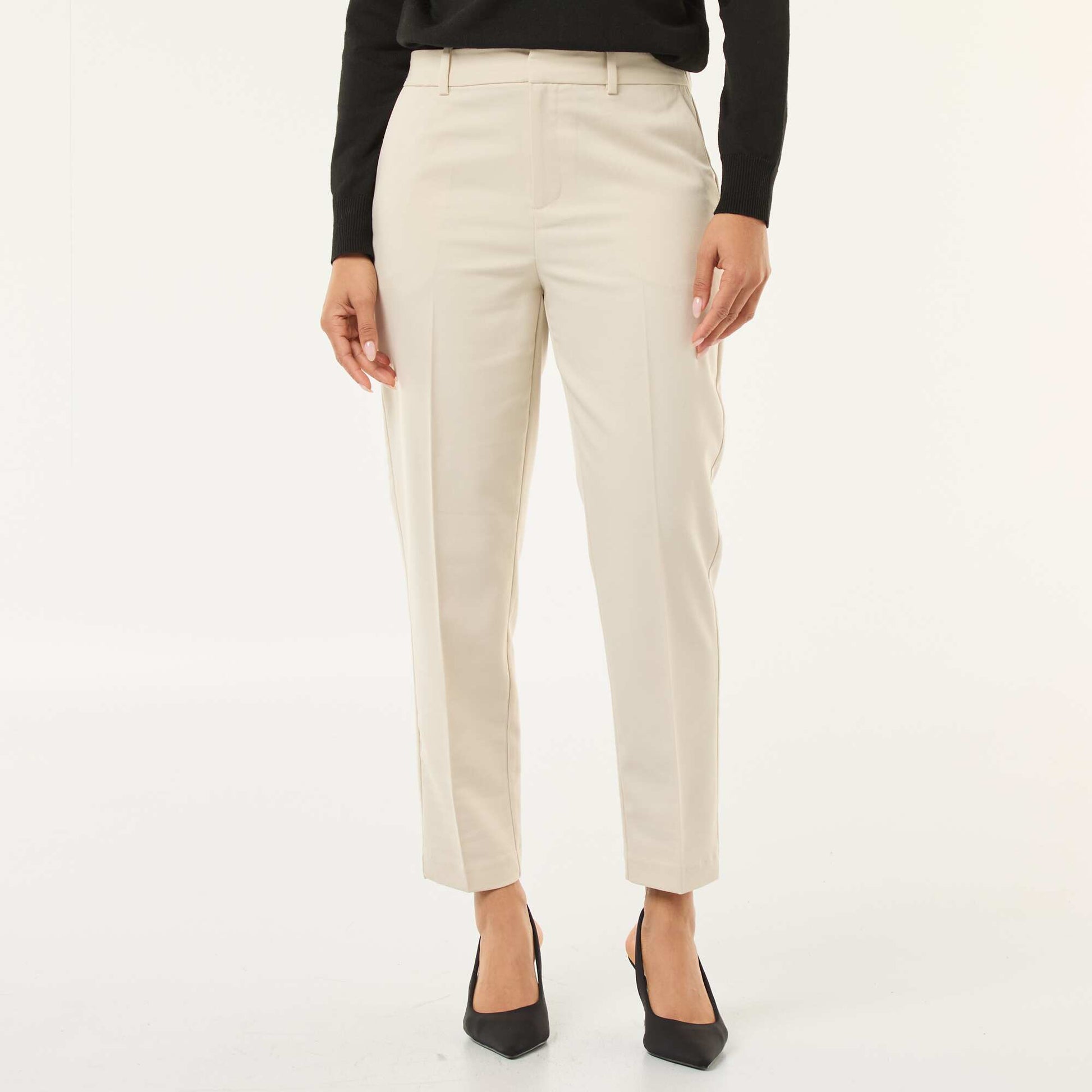 Pantalon cigarette uni avec 2 poches BEIGE