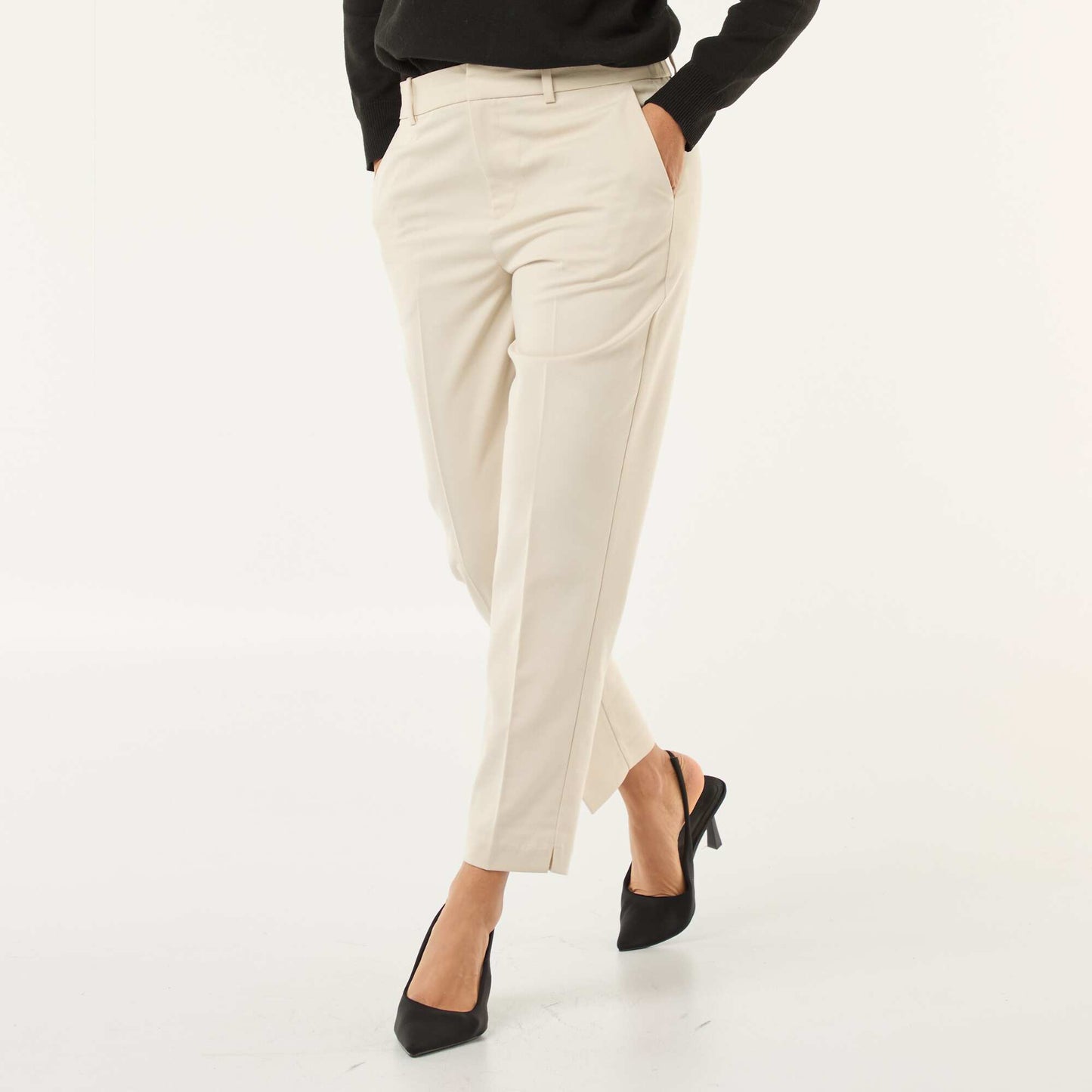 Pantalon cigarette uni avec 2 poches BEIGE