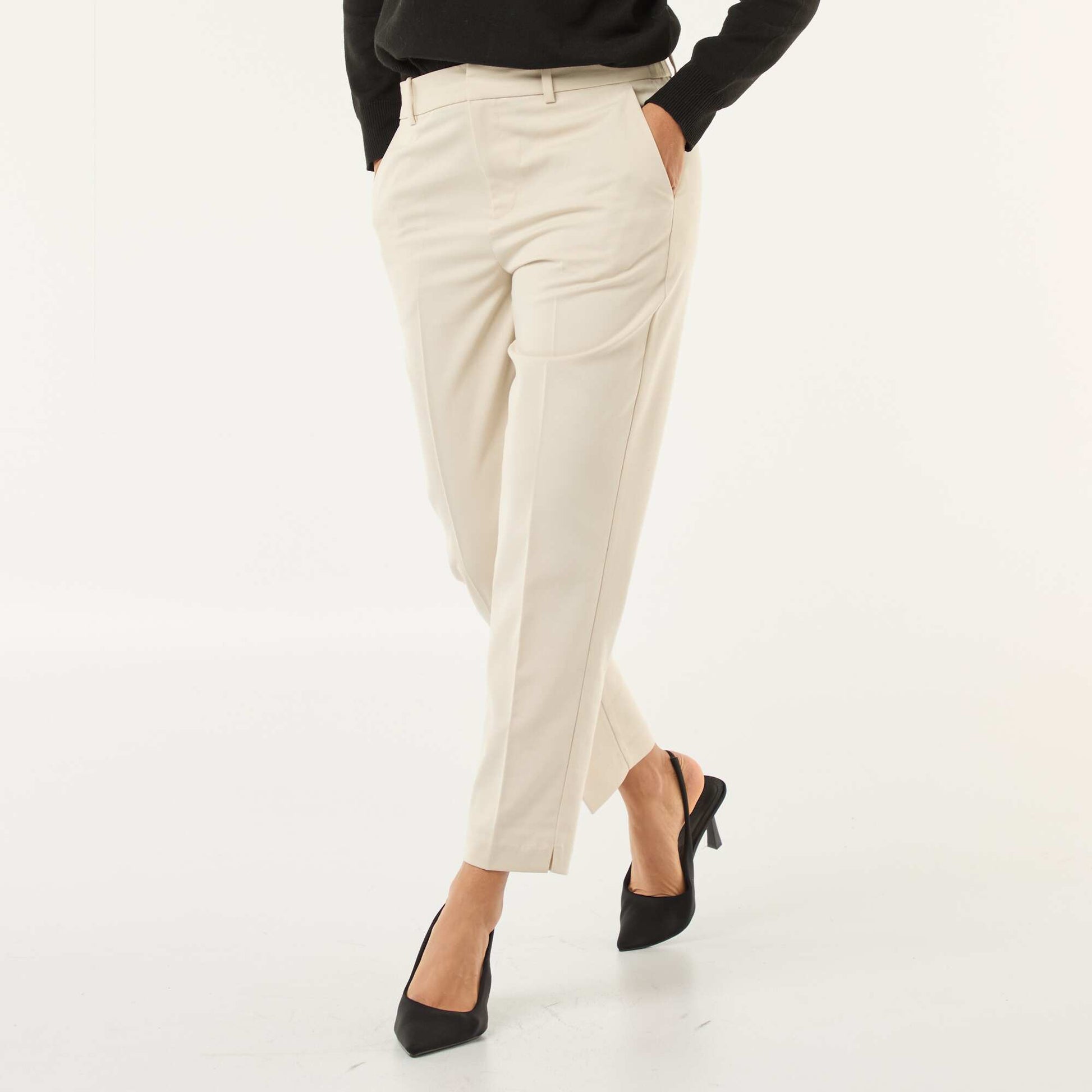 Pantalon cigarette uni avec 2 poches BEIGE