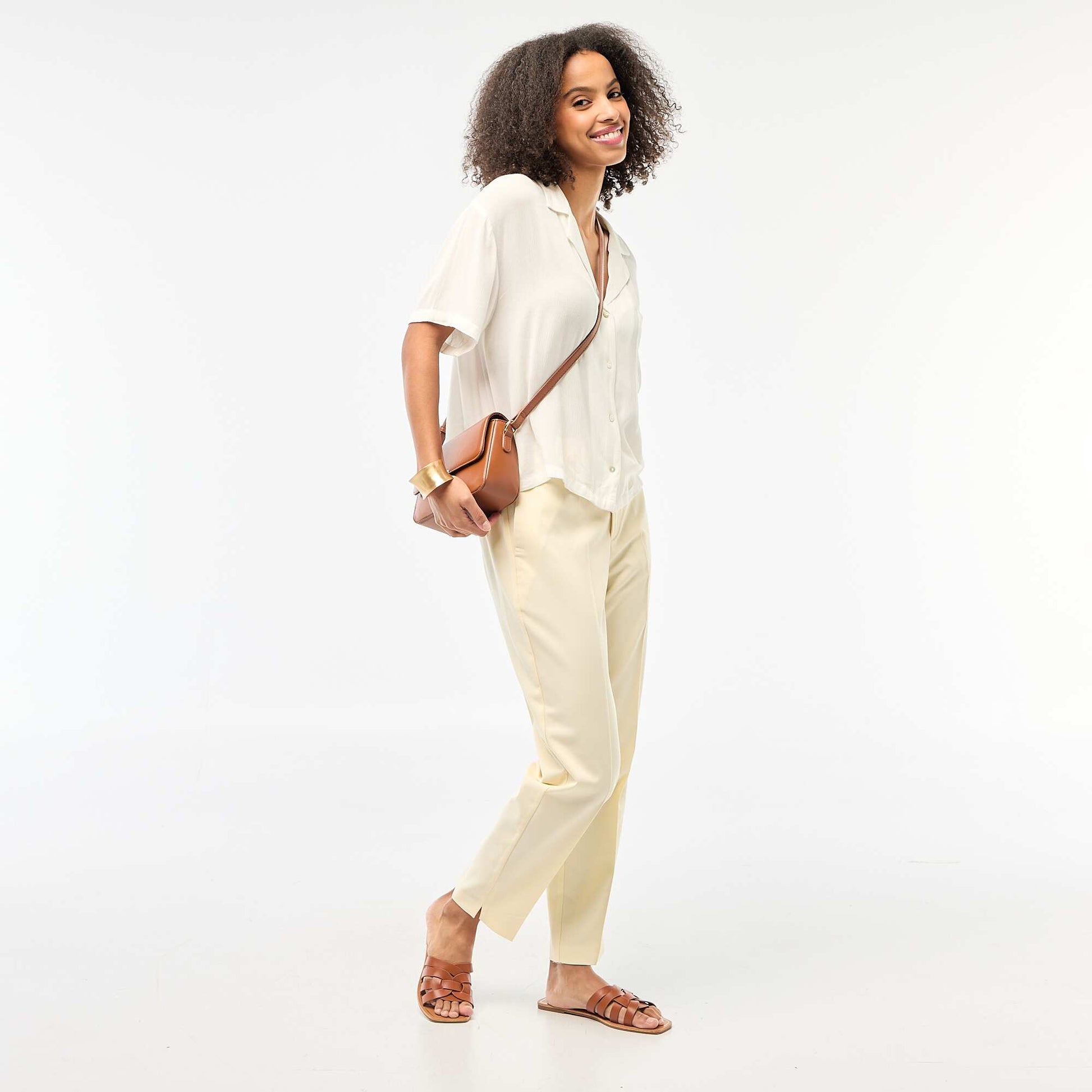 Pantalon cigarette uni avec 2 poches BEIGE