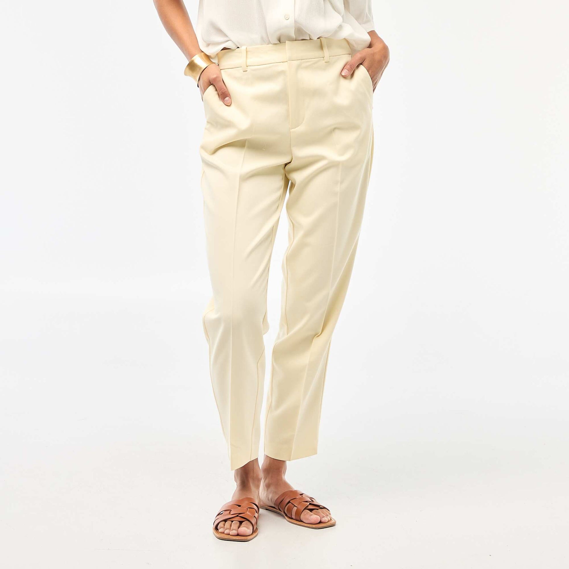 Pantalon cigarette uni avec 2 poches BEIGE