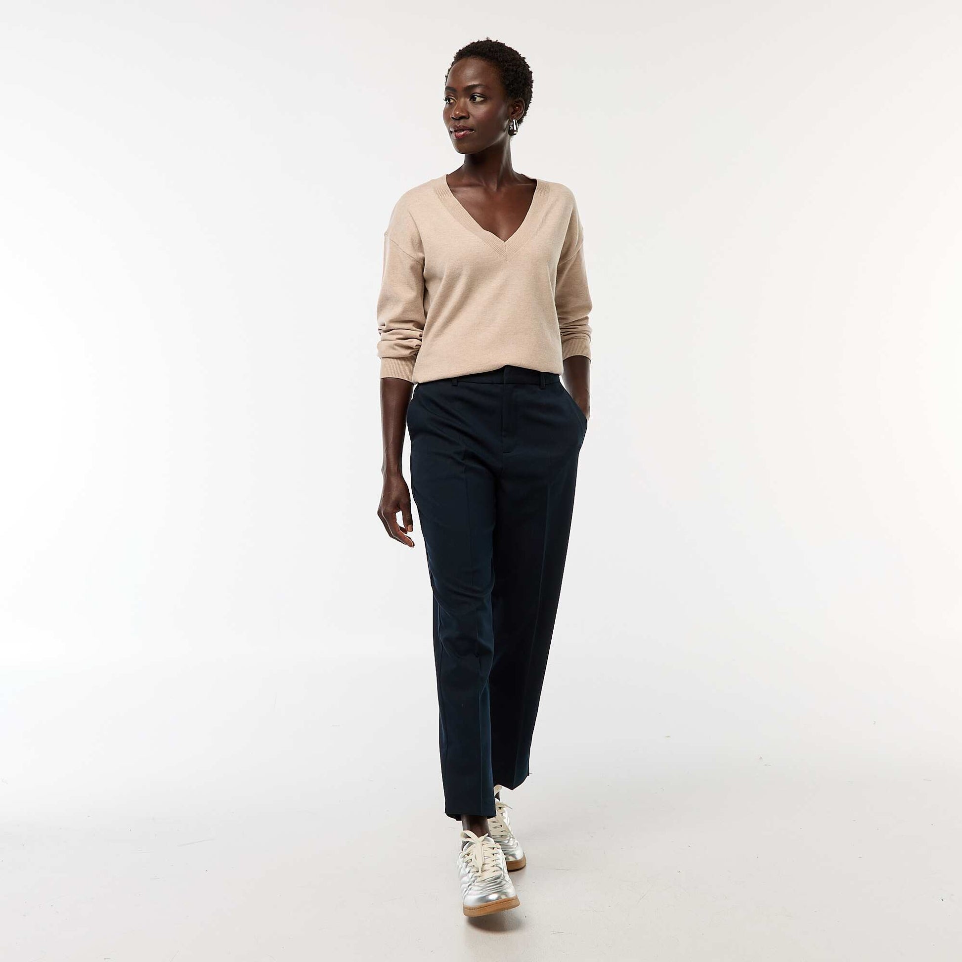 Pantalon cigarette uni avec 2 poches BLEU