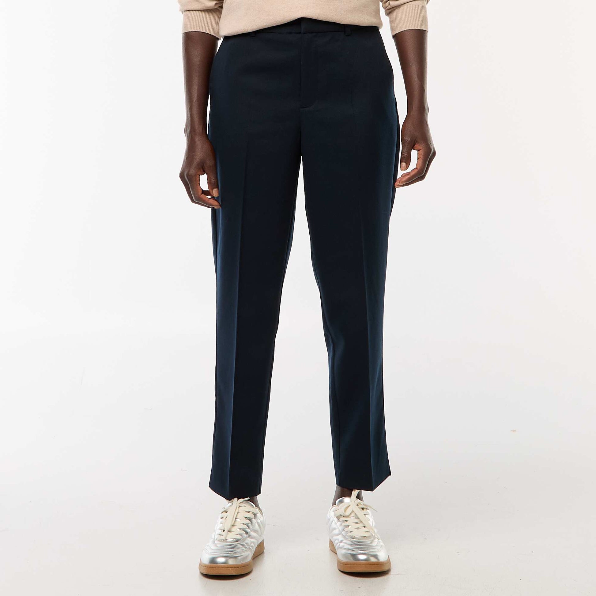 Pantalon cigarette uni avec 2 poches BLEU