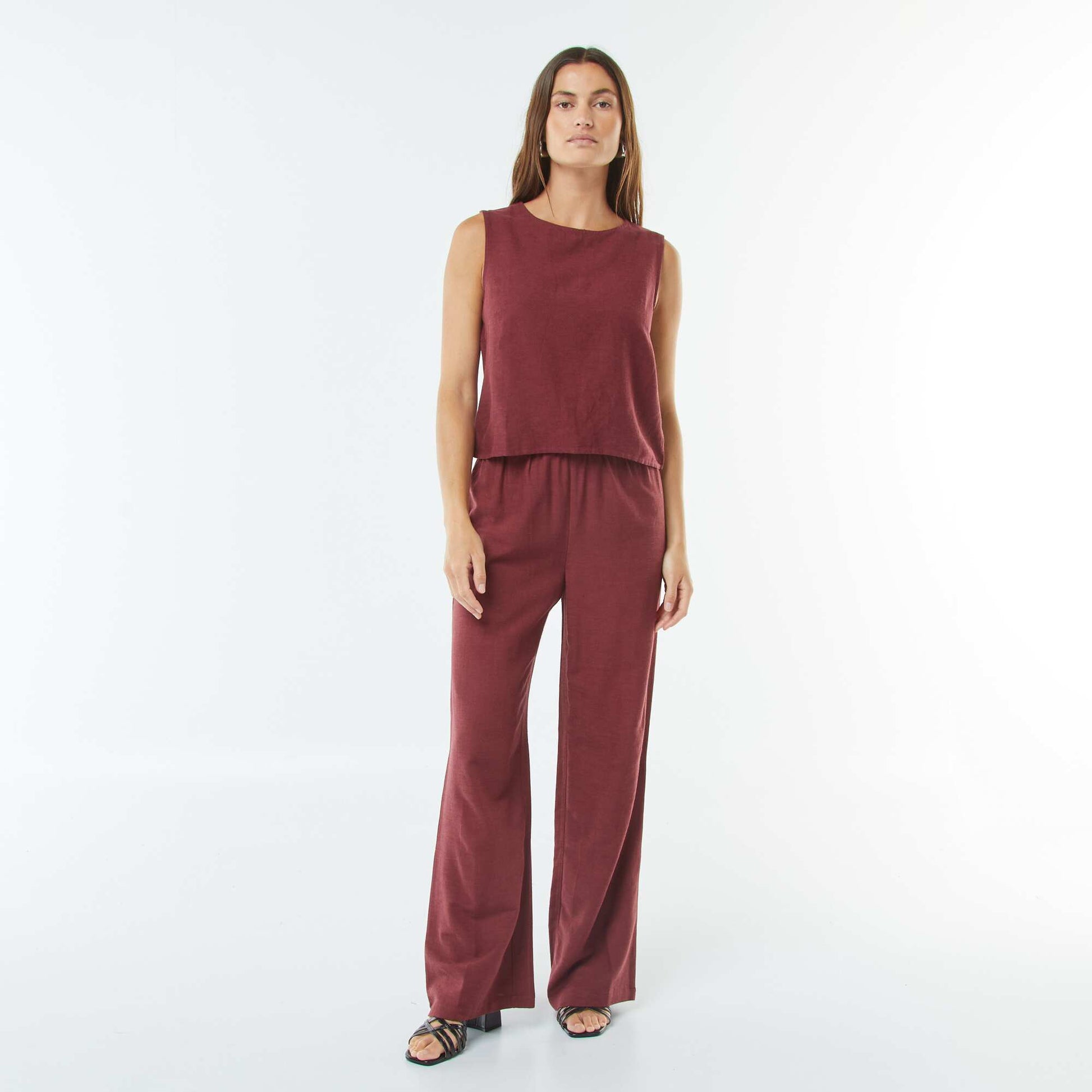 Pantalon wide leg en lin mélangé ROUGE