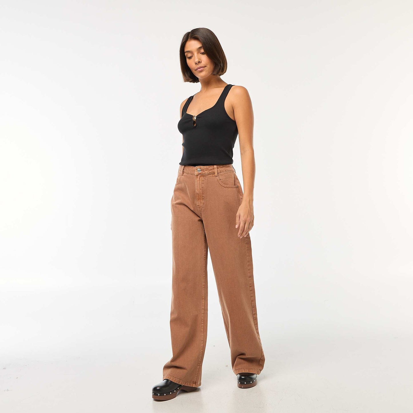 Jean Wide leg taille haute MARRON