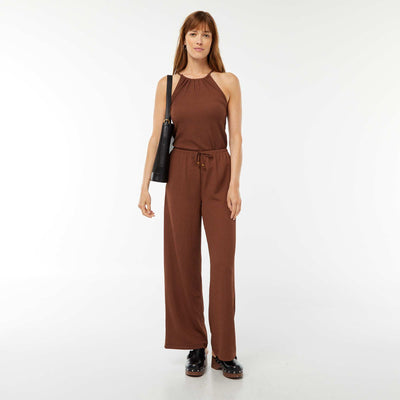 Pantalon large en maille gaufrée MARRON