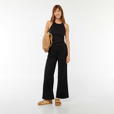 Pantalon large en maille gaufrée NOIR