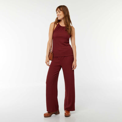 Pantalon large en maille gaufrée ROUGE
