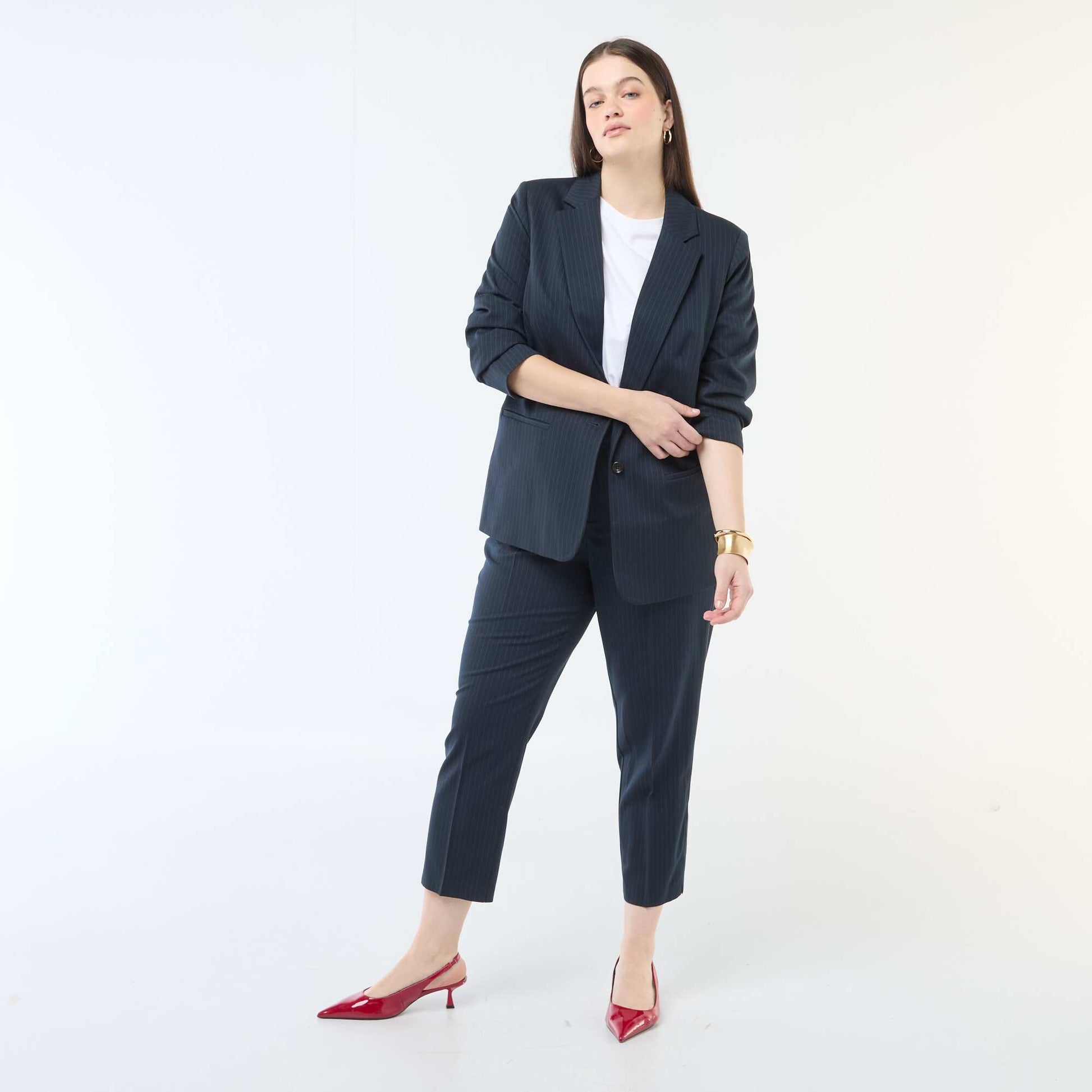 Pantalon cigarette avec ouverture par crochet et zippée BLEU