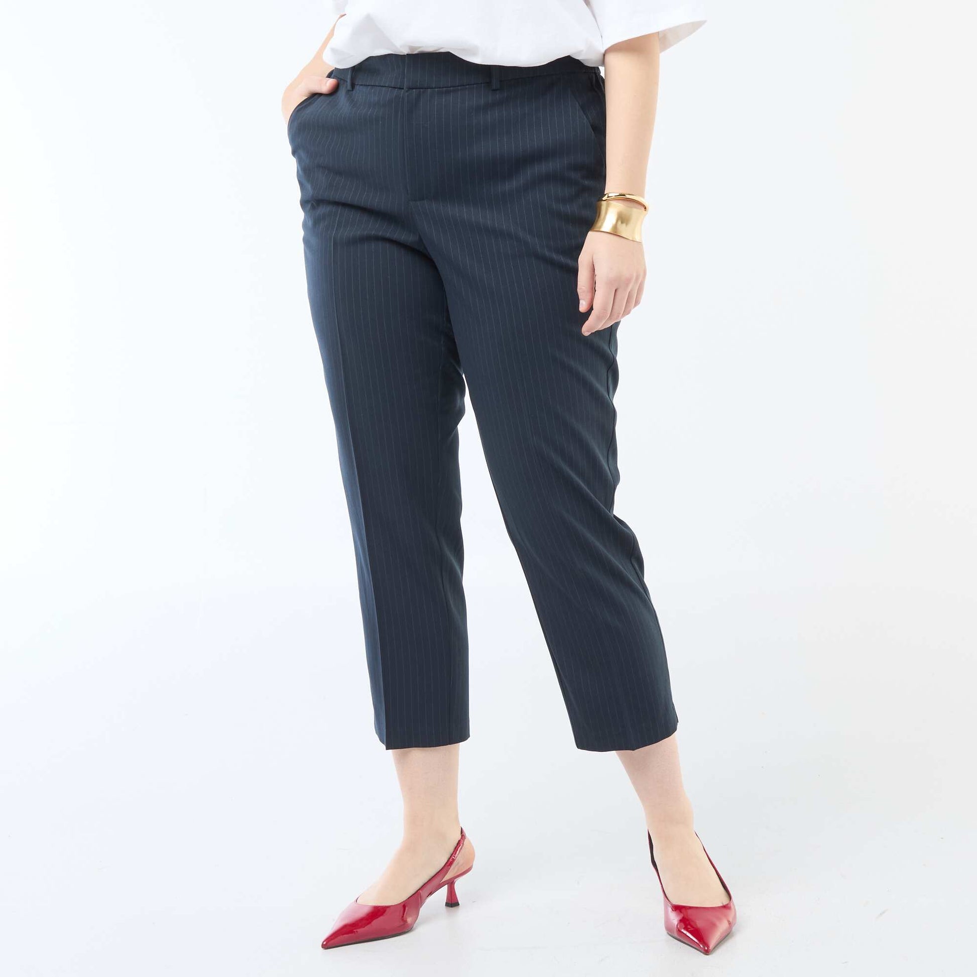 Pantalon cigarette avec ouverture par crochet et zippée BLEU