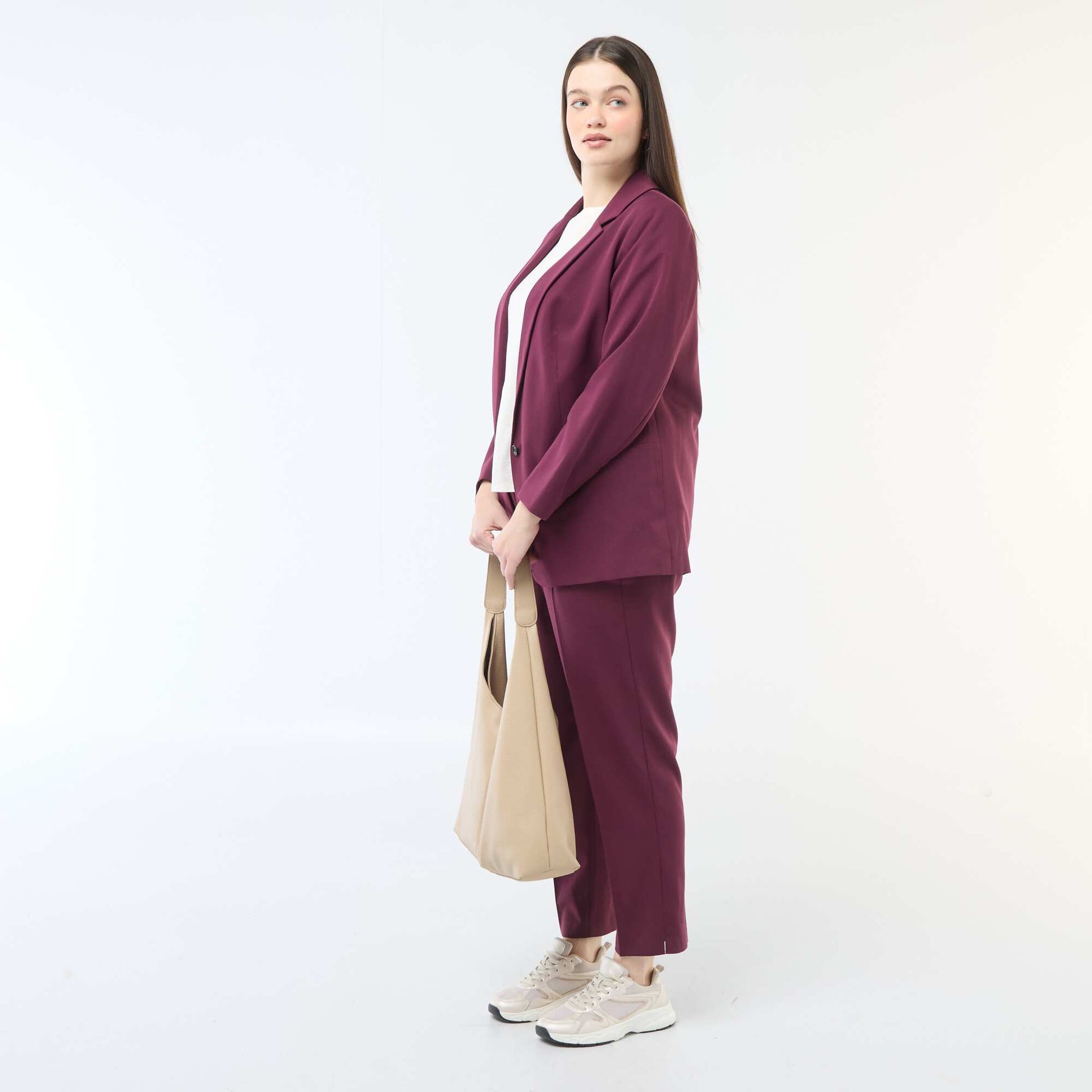 Pantalon cigarette avec ouverture par crochet et zippée ROUGE
