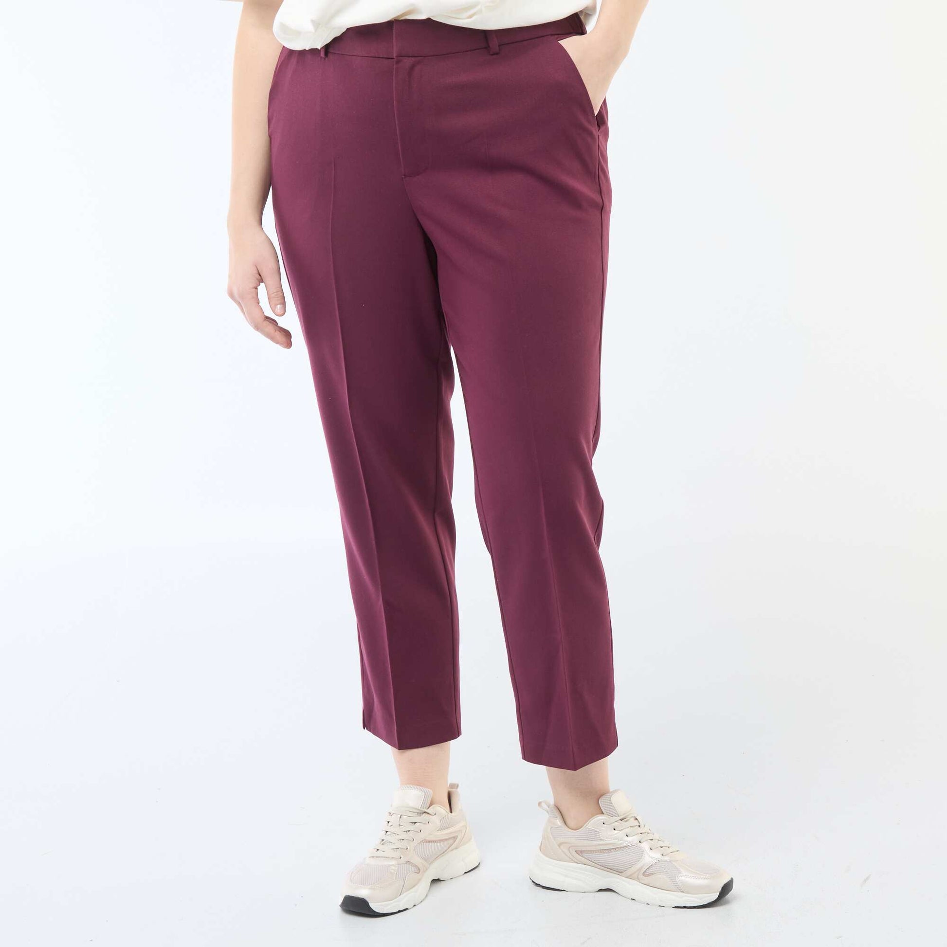 Pantalon cigarette avec ouverture par crochet et zippée ROUGE