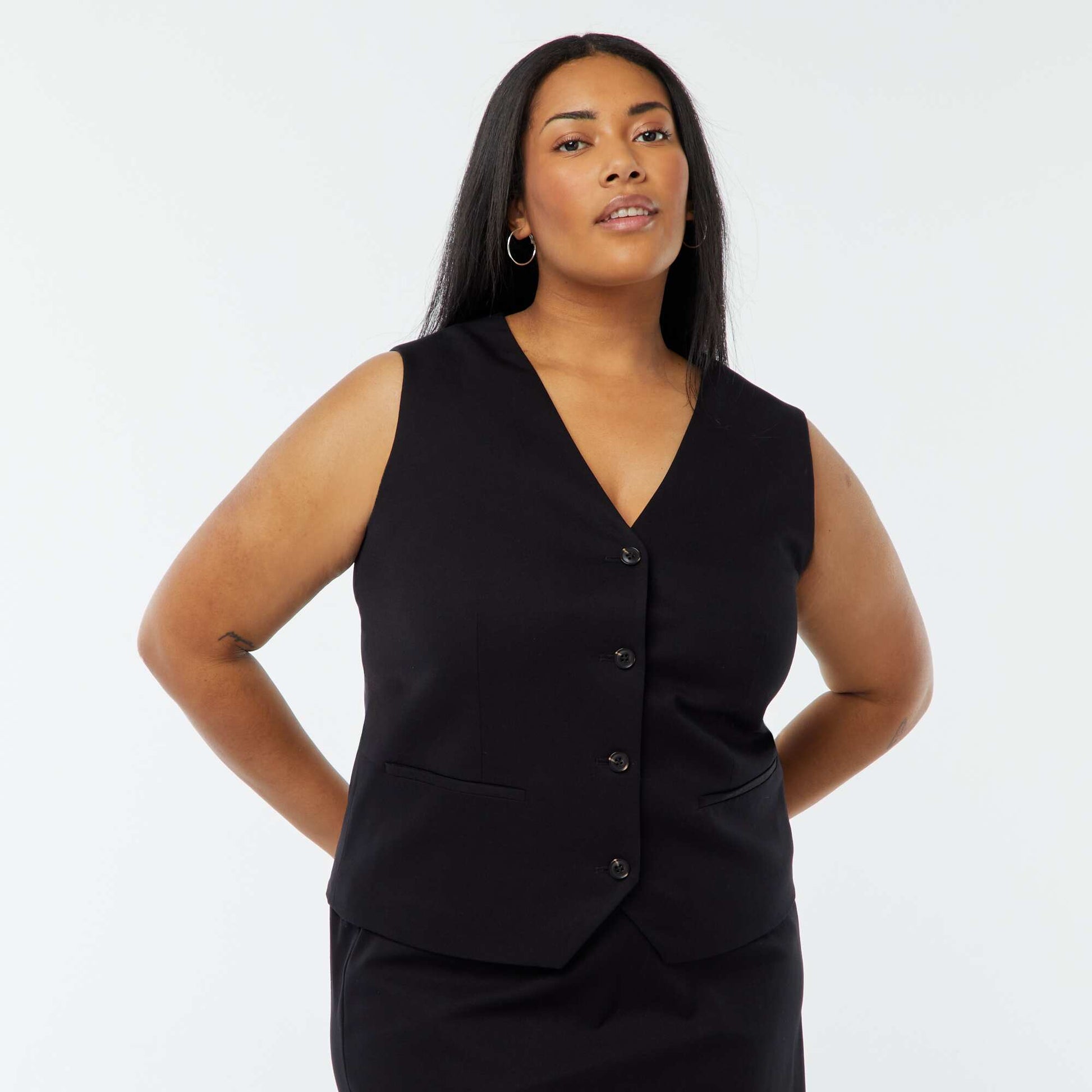Veste sans manches avec ouverture boutonnée NOIR