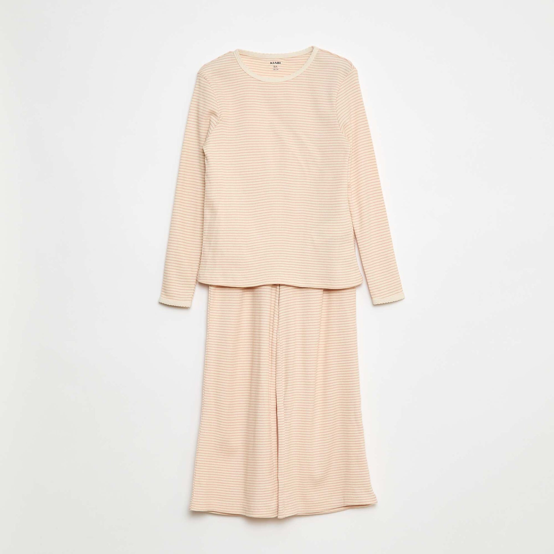 Pyjama long imprimé rayé - 2 pièces BEIGE