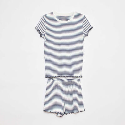Pyjama court t-shirt + short côtelés - 2 pièces GRIS