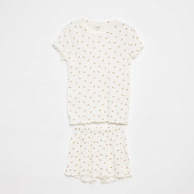 Pyjama court t-shirt + short côtelés - 2 pièces BEIGE