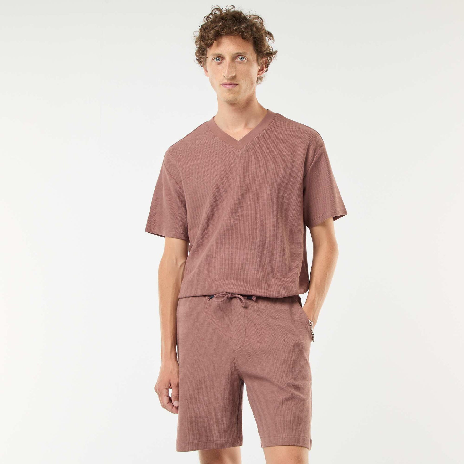 Short de sport avec poches en maille fantaisie MARRON