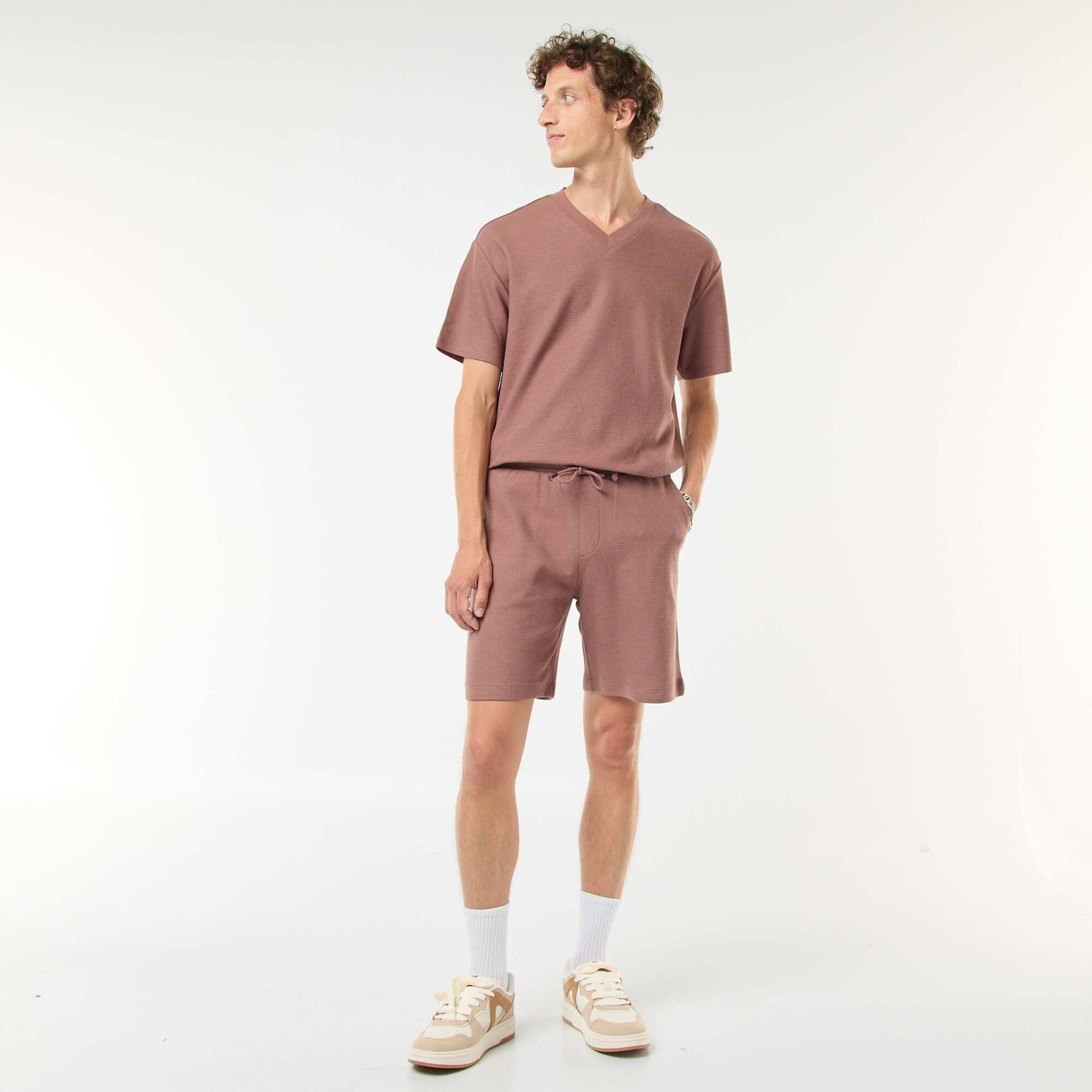 Short de sport avec poches en maille fantaisie MARRON
