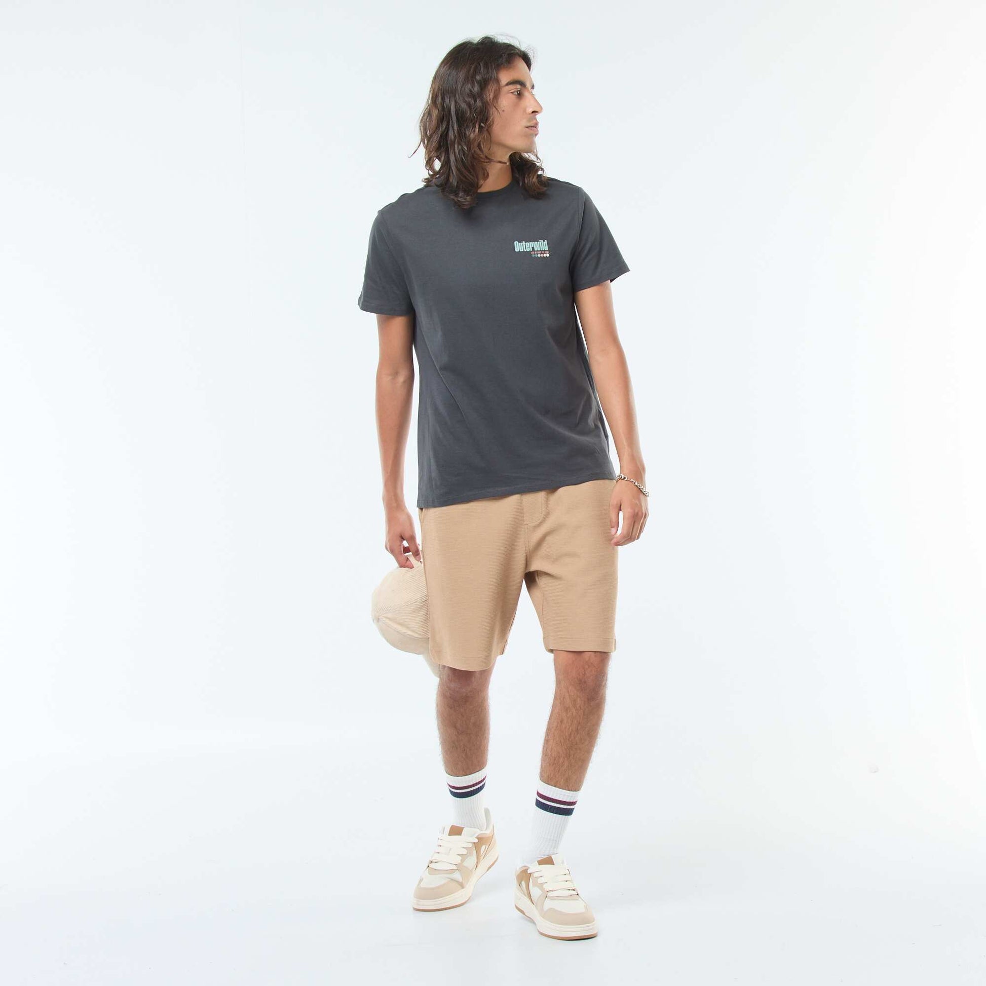 Short de sport avec poches en maille fantaisie BEIGE