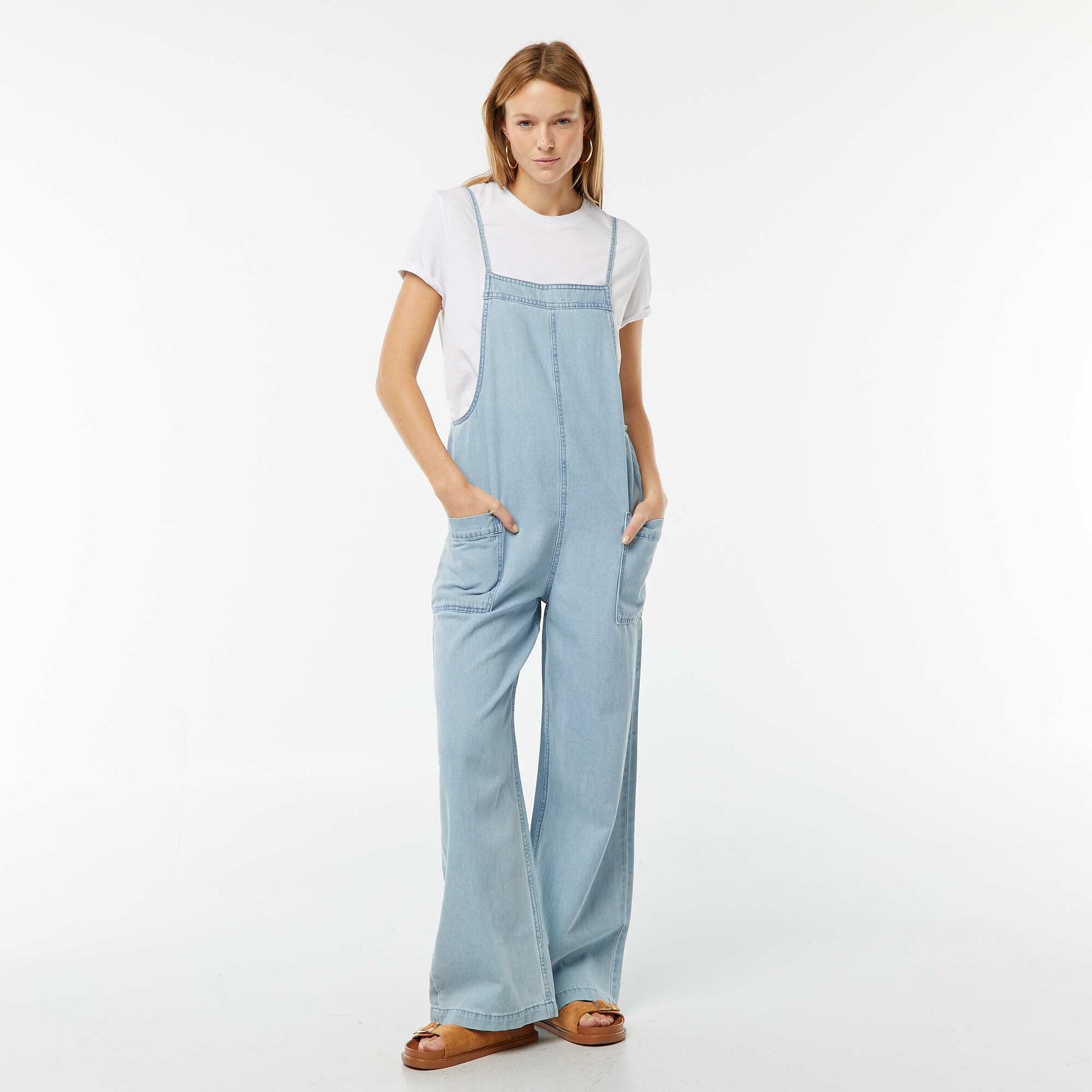 Salopette large en jean BLEU