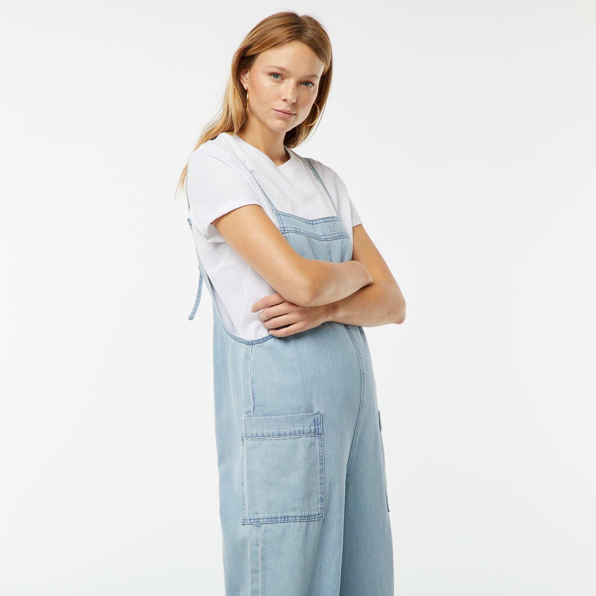 Salopette large en jean BLEU