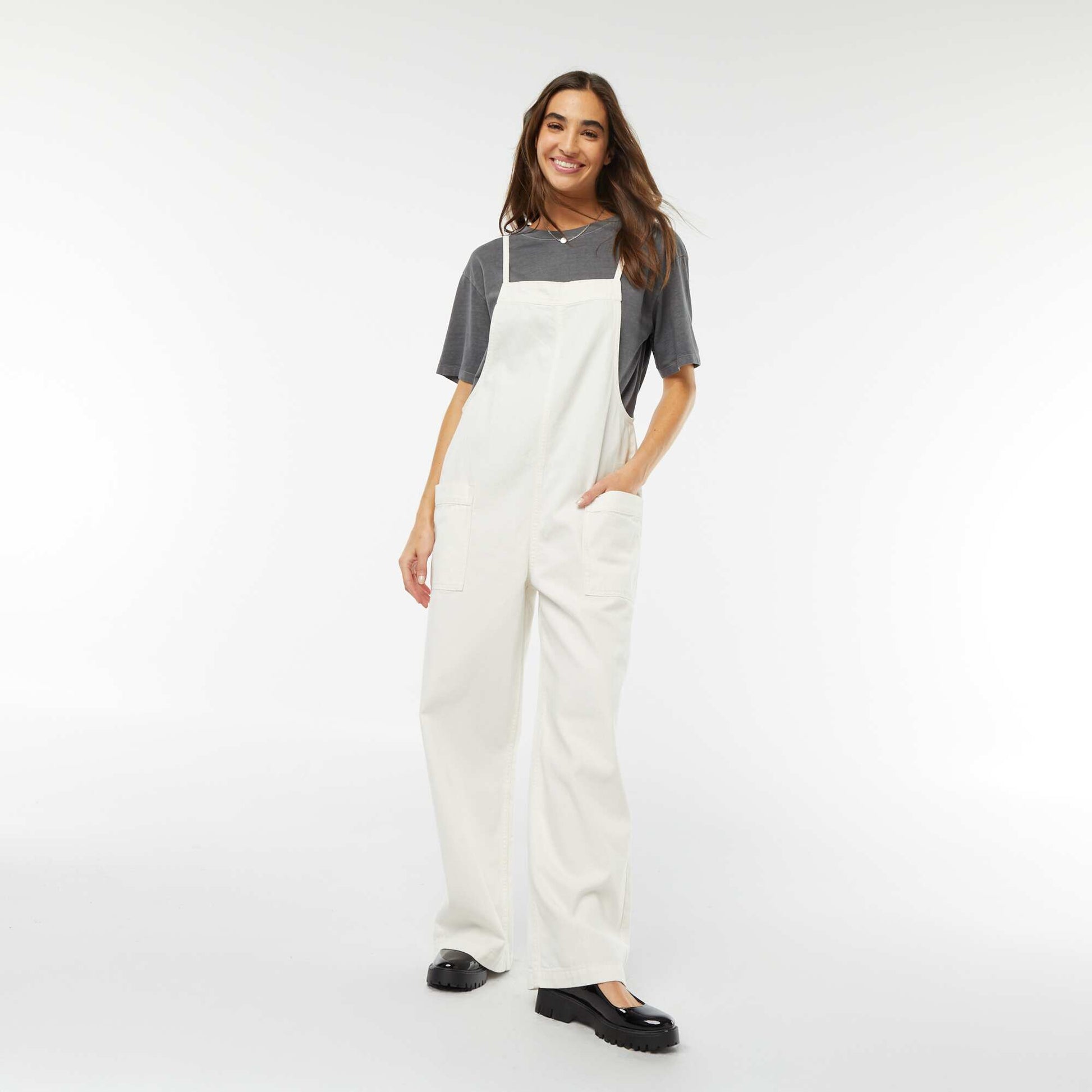 Salopette large en jean BLANC