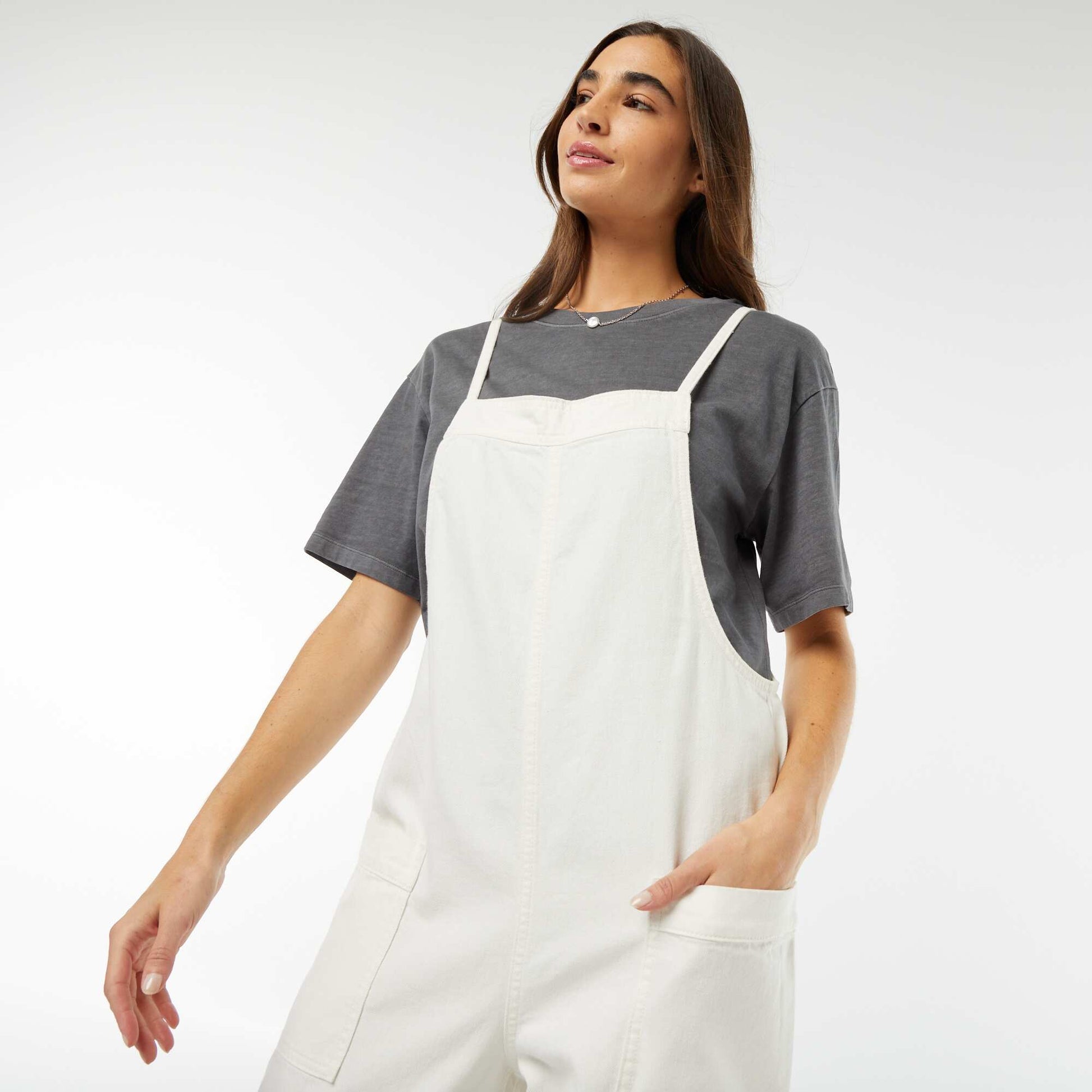 Salopette large en jean BLANC