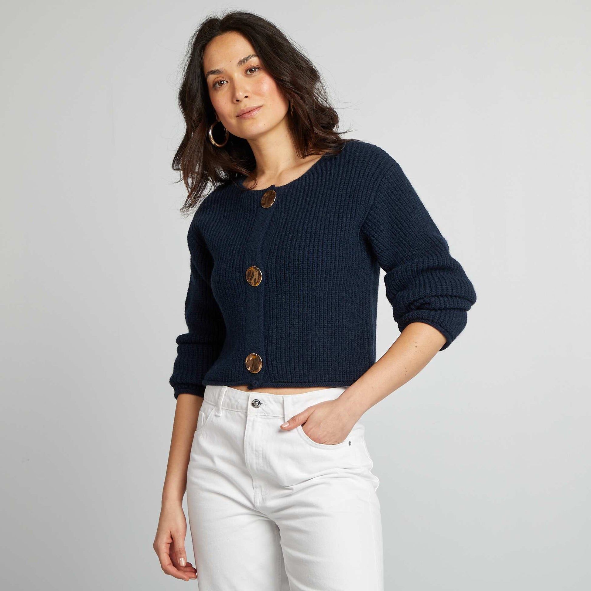 Gilet maille grosse jauge et gros boutons MARINE