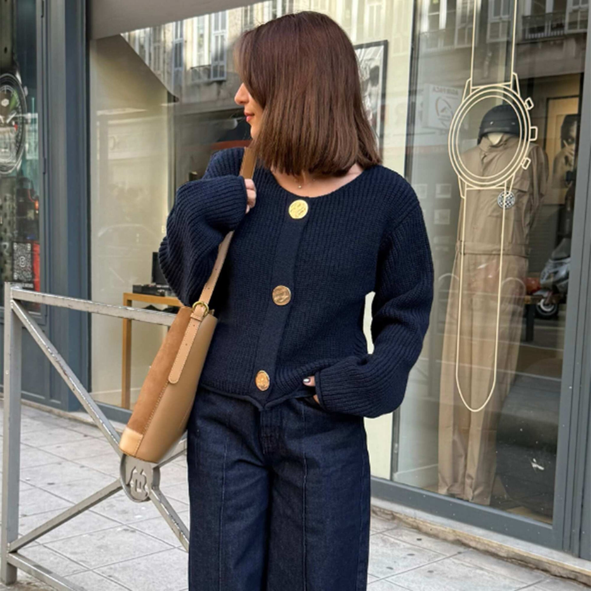 Gilet maille grosse jauge et gros boutons MARINE