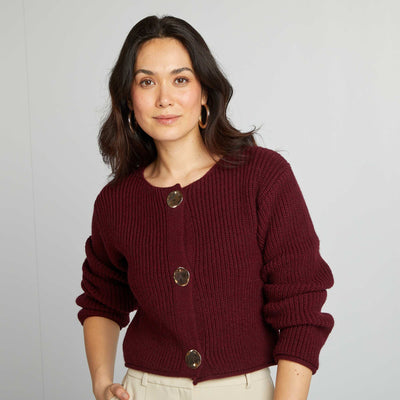 Gilet maille grosse jauge et gros boutons ROUGE